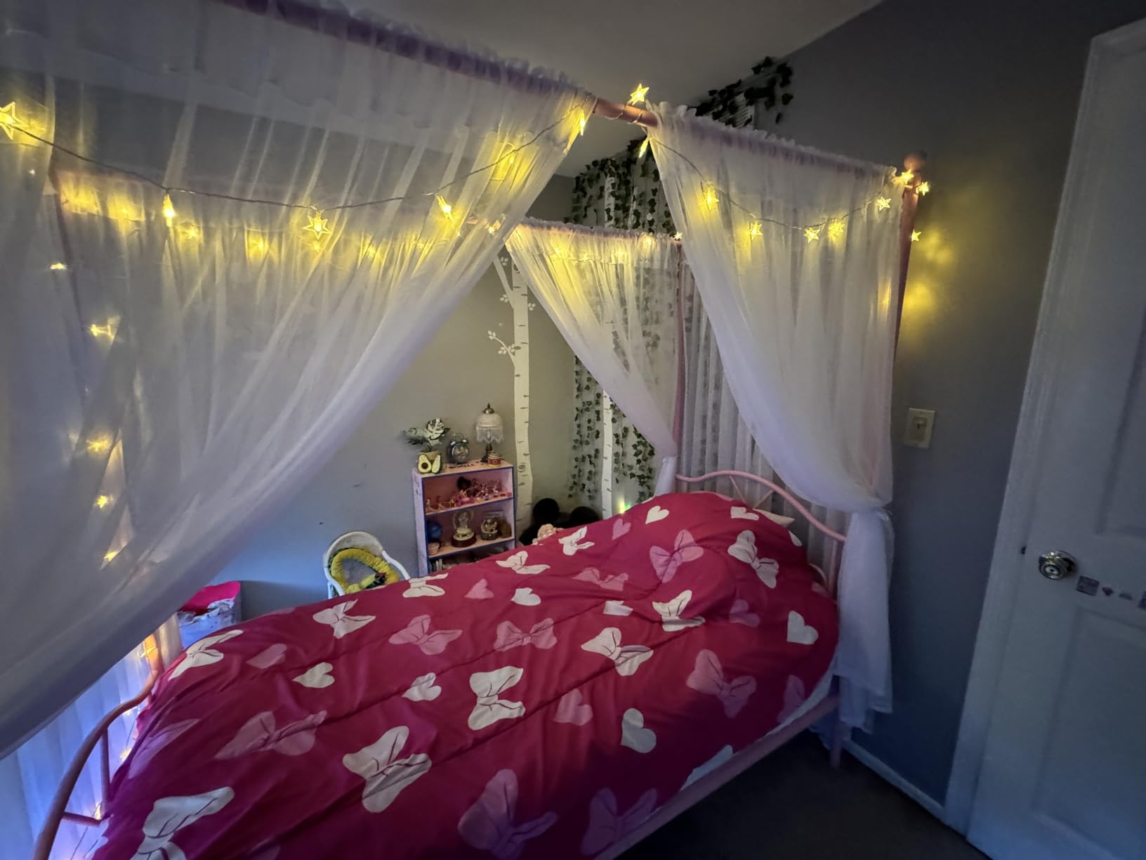 Twin Princess Canopy Bed Frame with 4 Posters, Twin Size Bed for Kids Girls | Sturdy Metal Platform Mattress Foundation with Headboard& Footboard, No Box Spring Needed, Underbed Storage Space, Pink customer photo 1