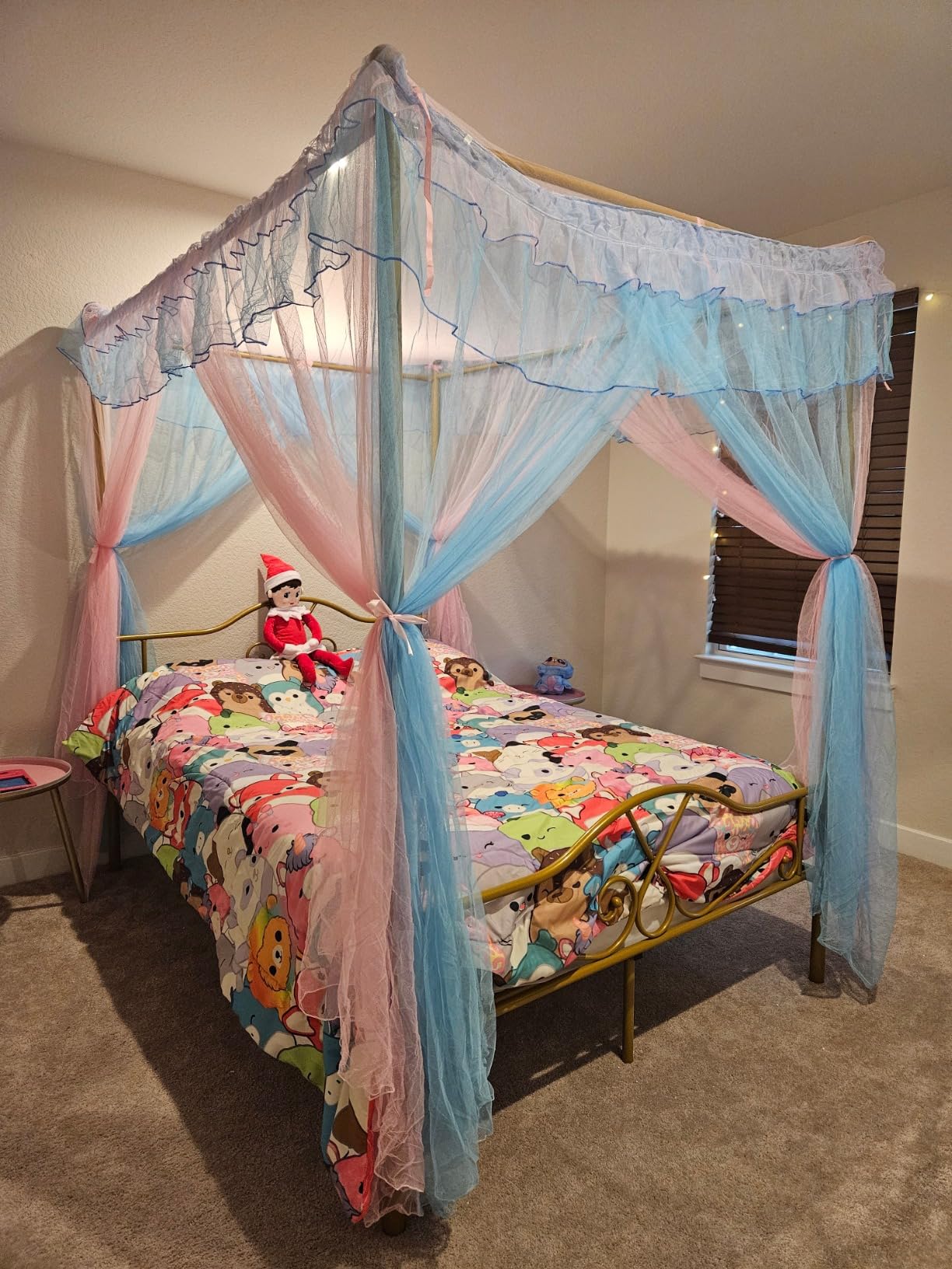 Twin Princess Canopy Bed Frame with 4 Posters, Twin Size Bed for Kids Girls | Sturdy Metal Platform Mattress Foundation with Headboard& Footboard, No Box Spring Needed, Underbed Storage Space, Pink customer photo 2