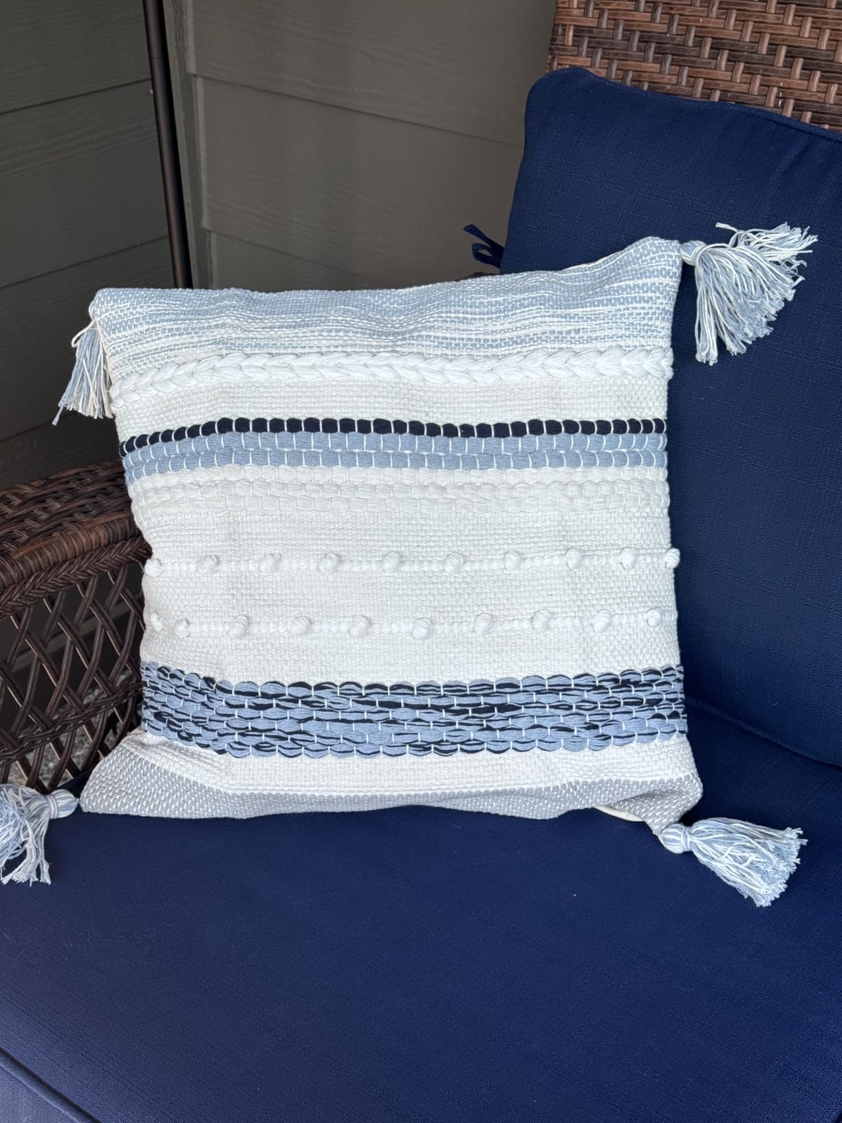 BlissBlush Coastal Blue Decorative Lumbar Pillow Cover 14x36 Boho Long Body Pillow for Bed Farmhouse Lumbar Throw Pillow for Couch Modern Accent Textured Throw Pillowcase customer photo 2
