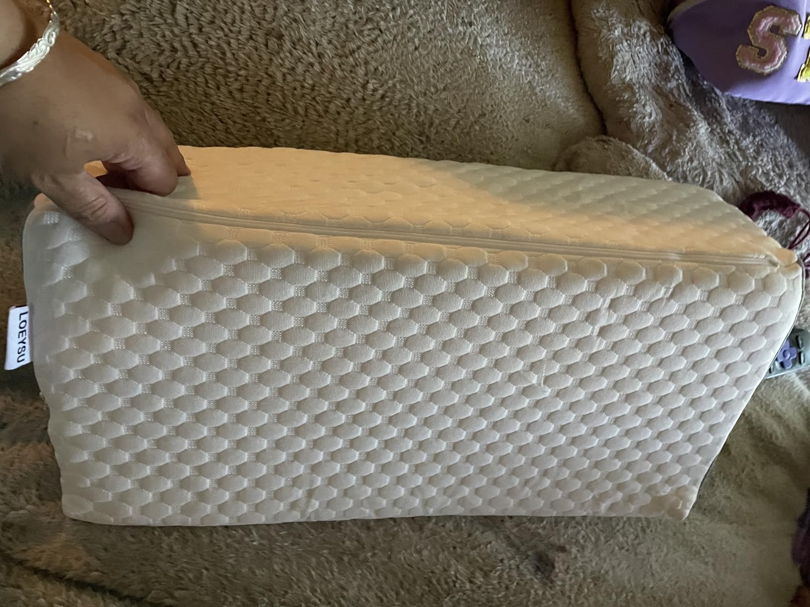 Body Positioner Wedge Pillow for Side Sleeping Support | Back and Leg Support, Body Positioning, Pregnancy Support, Ankle Elevation, Memory Foam, Machine Washable Cover customer photo 2