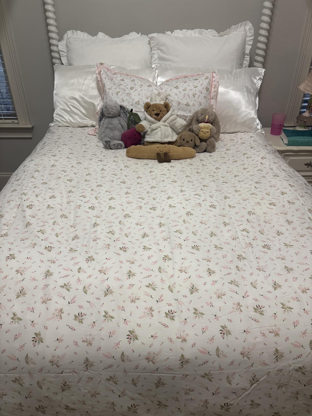 Floral Girls Duvet Cover Full Size 100% Cotton Pink Floral Duvet Cover Chic Garden Style Botanical Flower Bedding Set Lightweight Soft Aesthetic Floral Comforter Cover with 2 Pillowcases, No Comforter customer photo 2