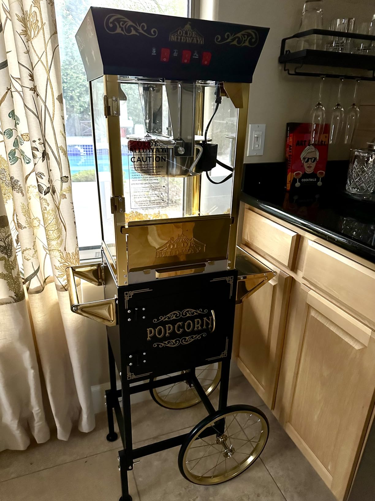 Olde Midway Vintage-Style Popcorn Machine w/Cart and 8-Ounce Kettle, Red customer photo 2