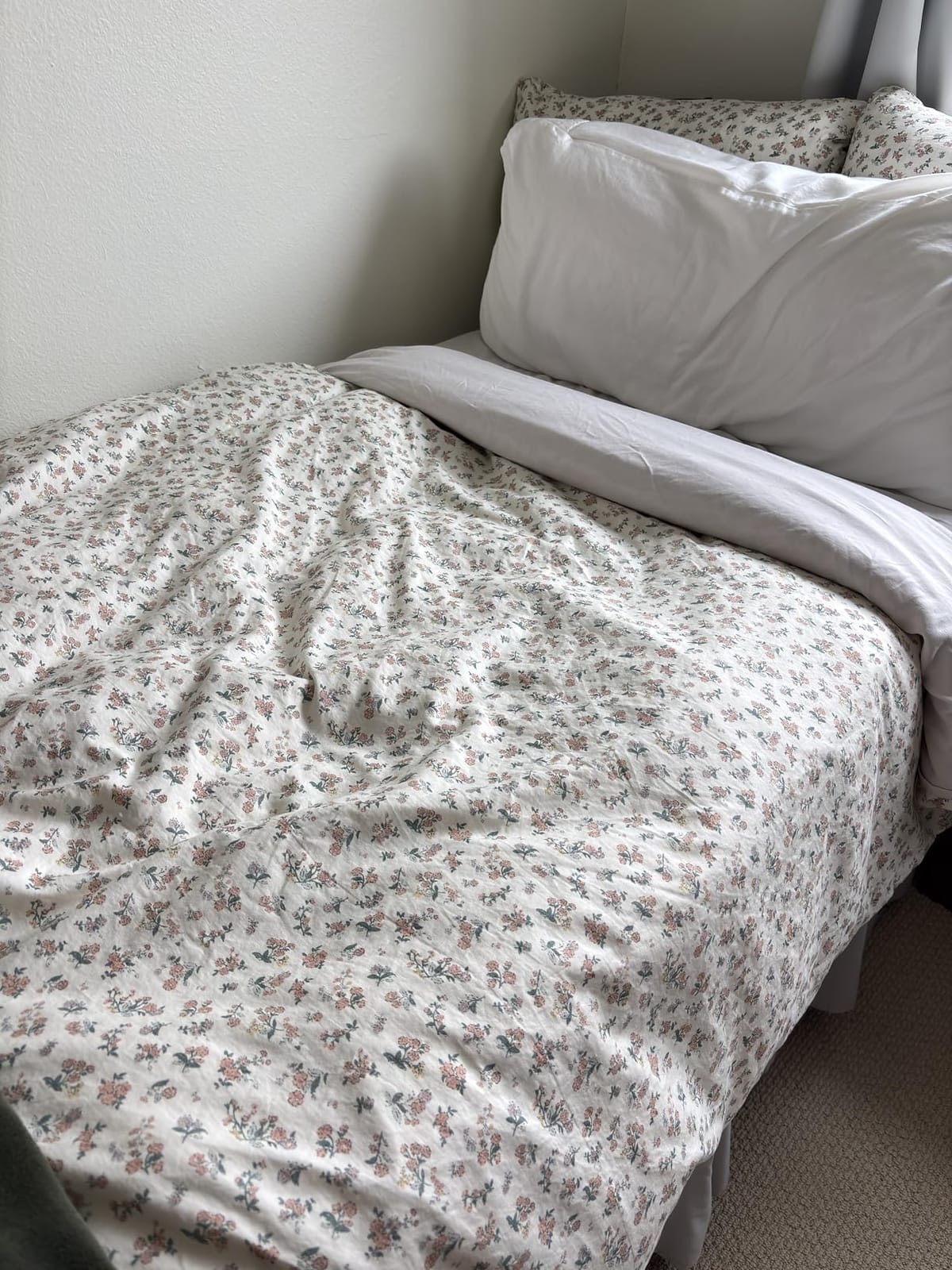 HIGHBUY Soft Cotton White Duvet Cover Queen with Pink Floral Print, Garden Style Botanical Comforter Zipper Closure, Cottagecore Set -1 Cover,2 Pillowcases, Queen(90''x90''), (HB03641Q) customer photo 2