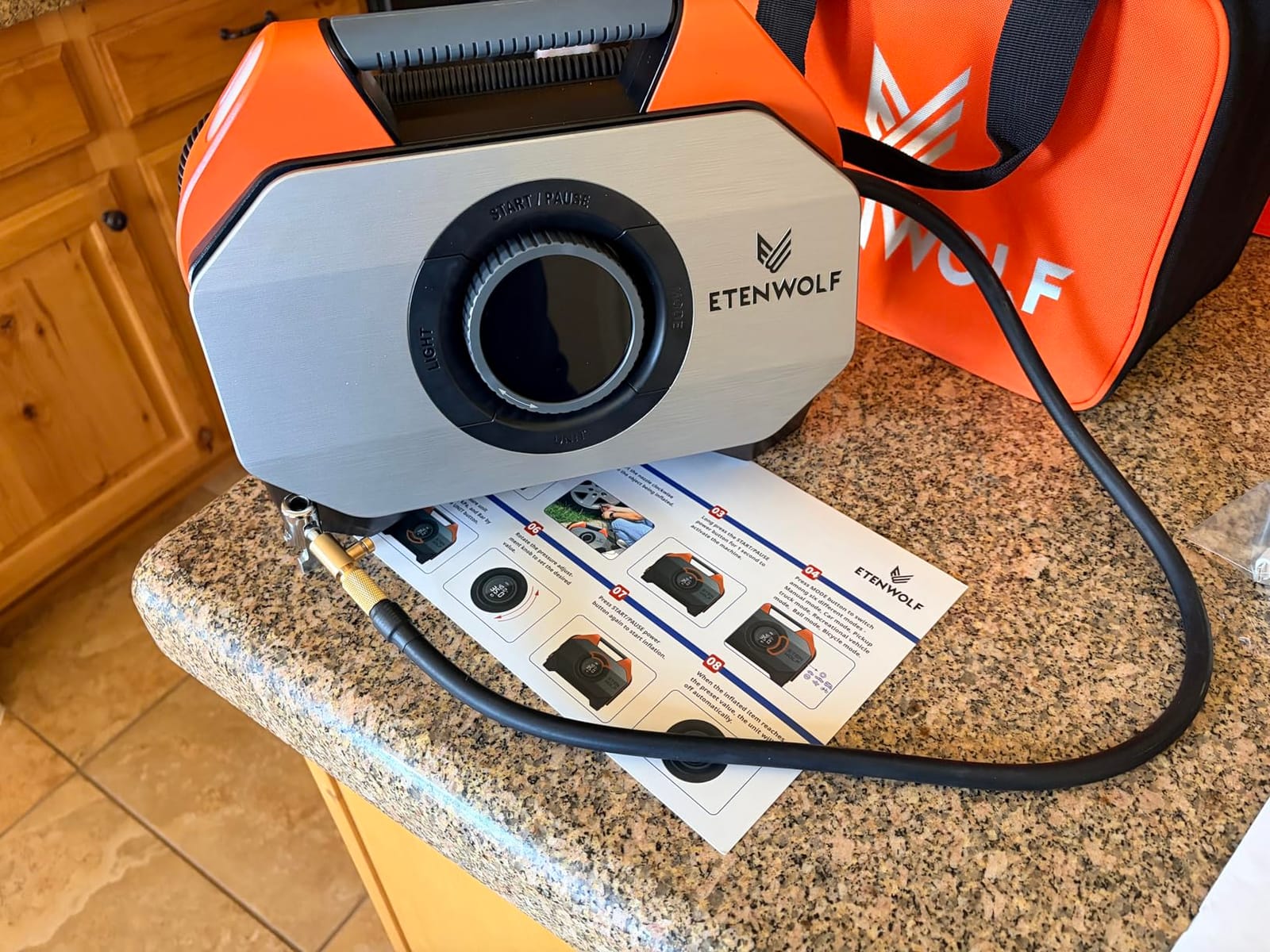 ETENWOLF VORTEX S6 Tire Inflator Portable Air Compressor, Cordless Air Pump | with 19200mAh for Heavy-duty Vehicle, Car & Inflatables-100% Duty Cycle & Dual Cylinder-Bike Pump-LED Backlight, Vivd Orange customer photo 1