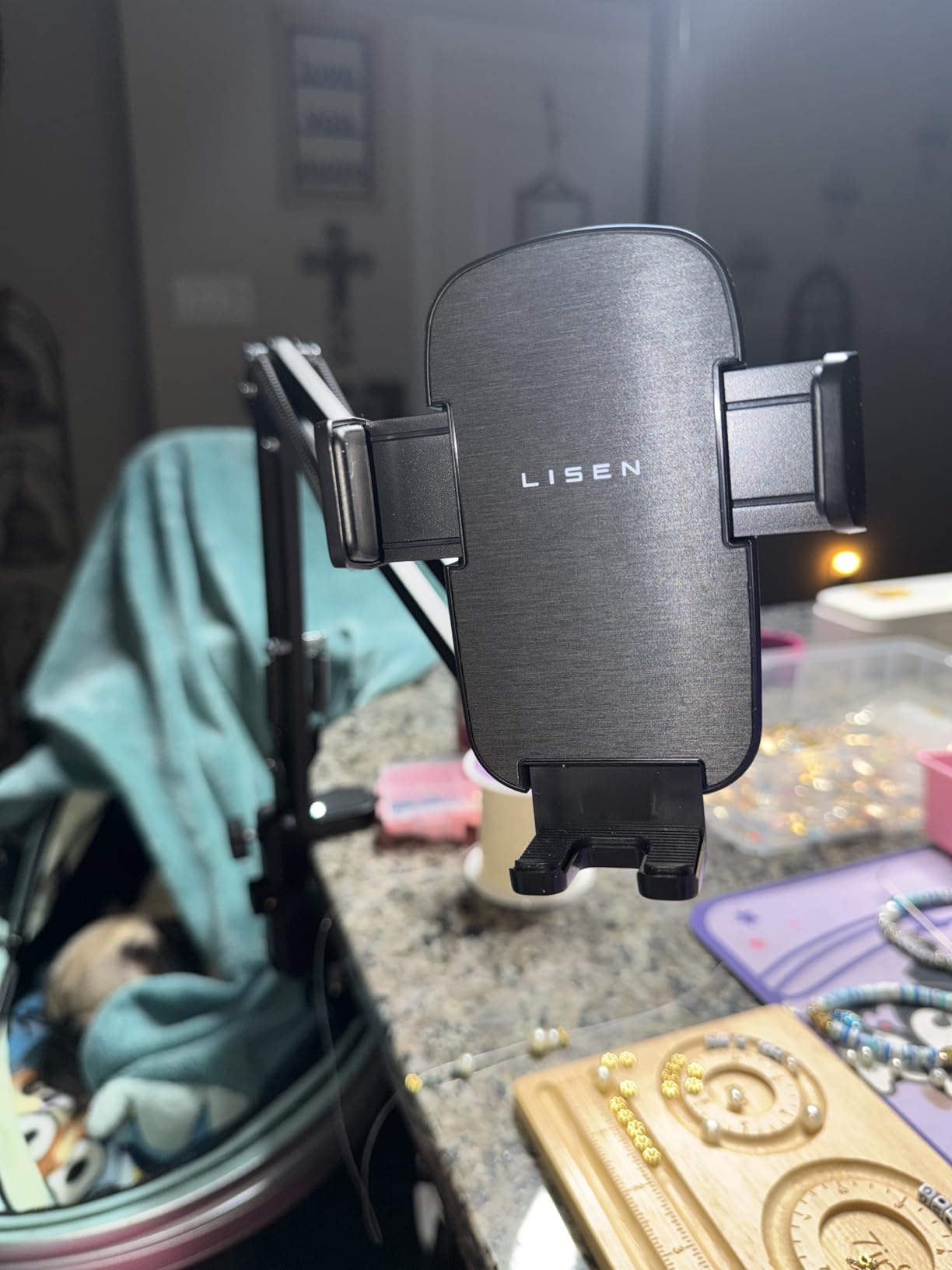 LISEN Cell Phone Holder for Bed Desk, Overhead Phone Mount iPhone Recording customer photo 2