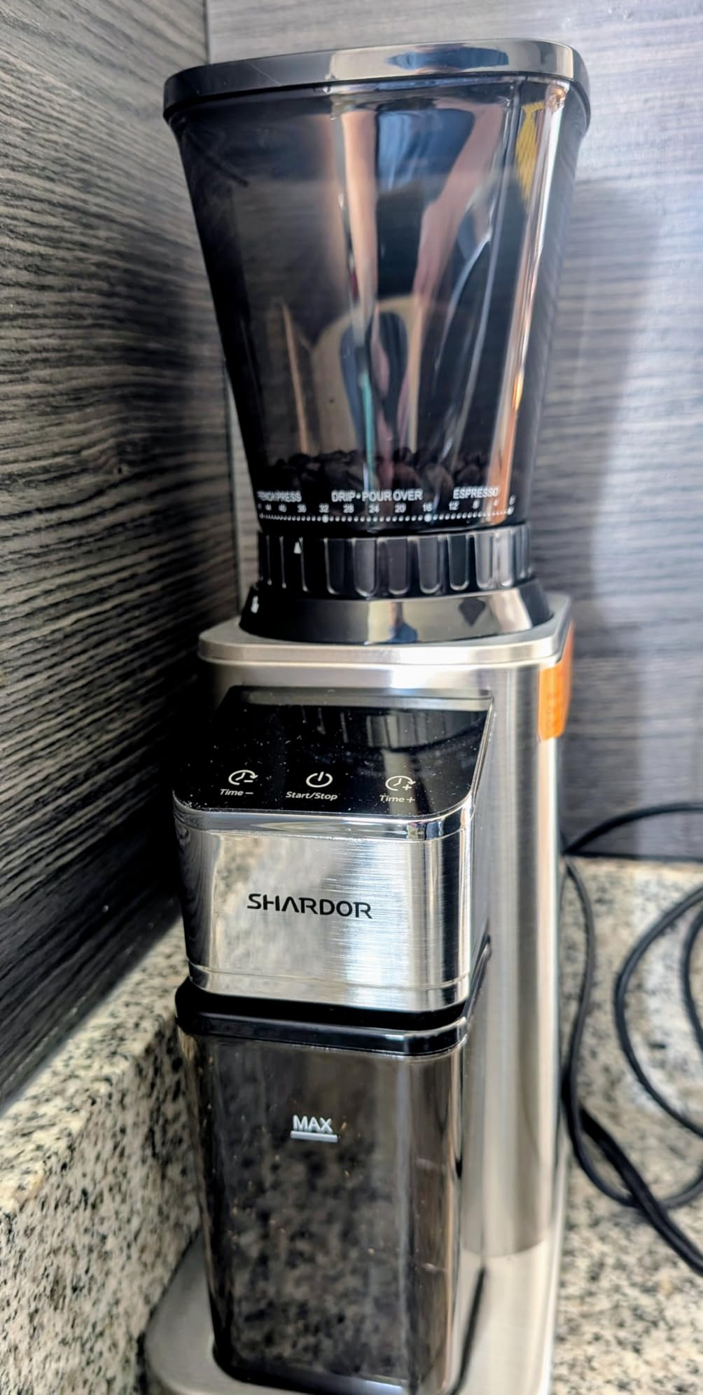 SHARDOR Conical Burr Coffee Bean Grinder, Anti-Static, 48 Settings, Silver | Electric Grinding, Stainless Steel, LCD Touchscreen, Precision Timer, Detachable Parts, Low Speed, 150W Motor, 9.7 oz Hopper customer photo 2