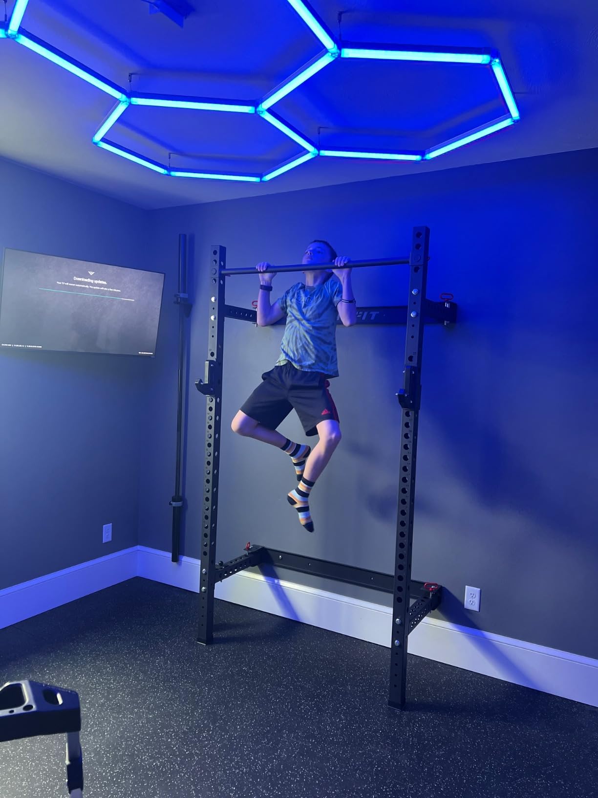 RitFit 2.36'' x 2.36'' Folding Squat Rack for Home Gym, Wall Mounted Squat Rack with Attachments - Space Saving Squat Power Rack customer photo 1