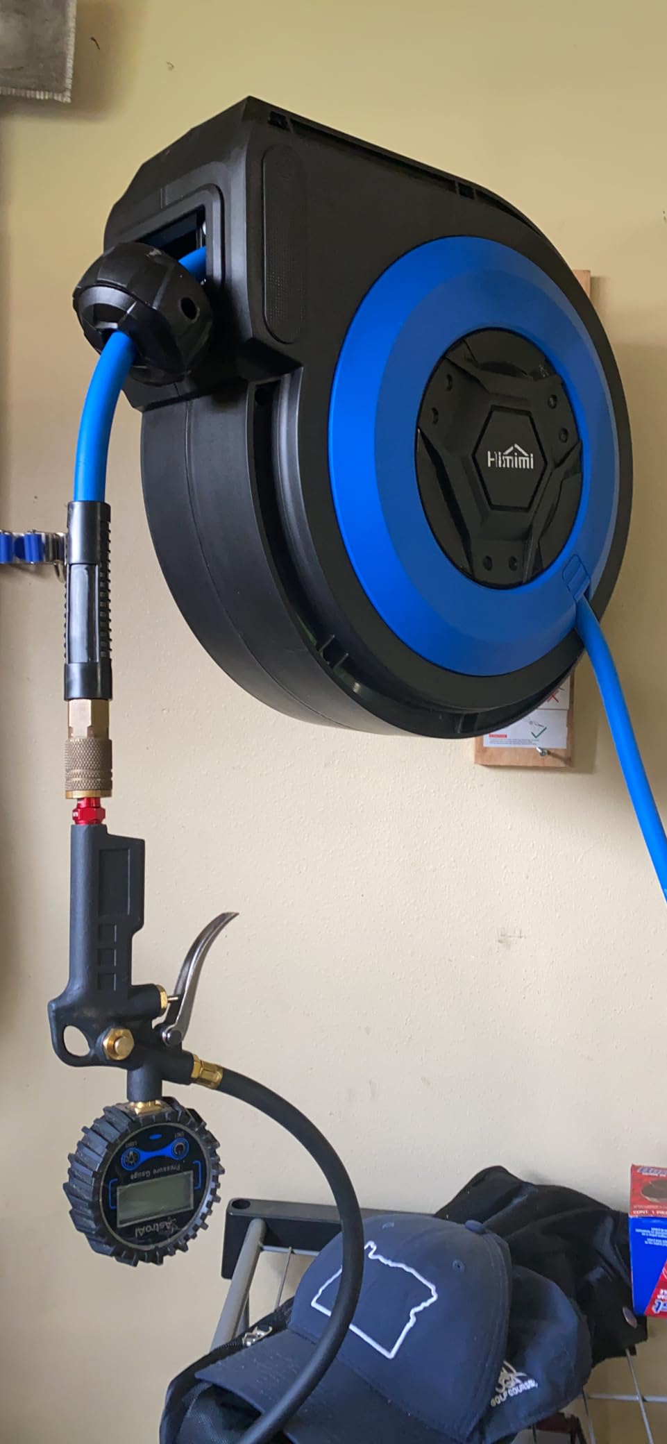 Himimi 50FT + 6.6FT Retractable Air Hose Reel, Ceiling/Wall Mount Penumatic Hose Reel for Garage Workshop, Auto Rewind, 3/8