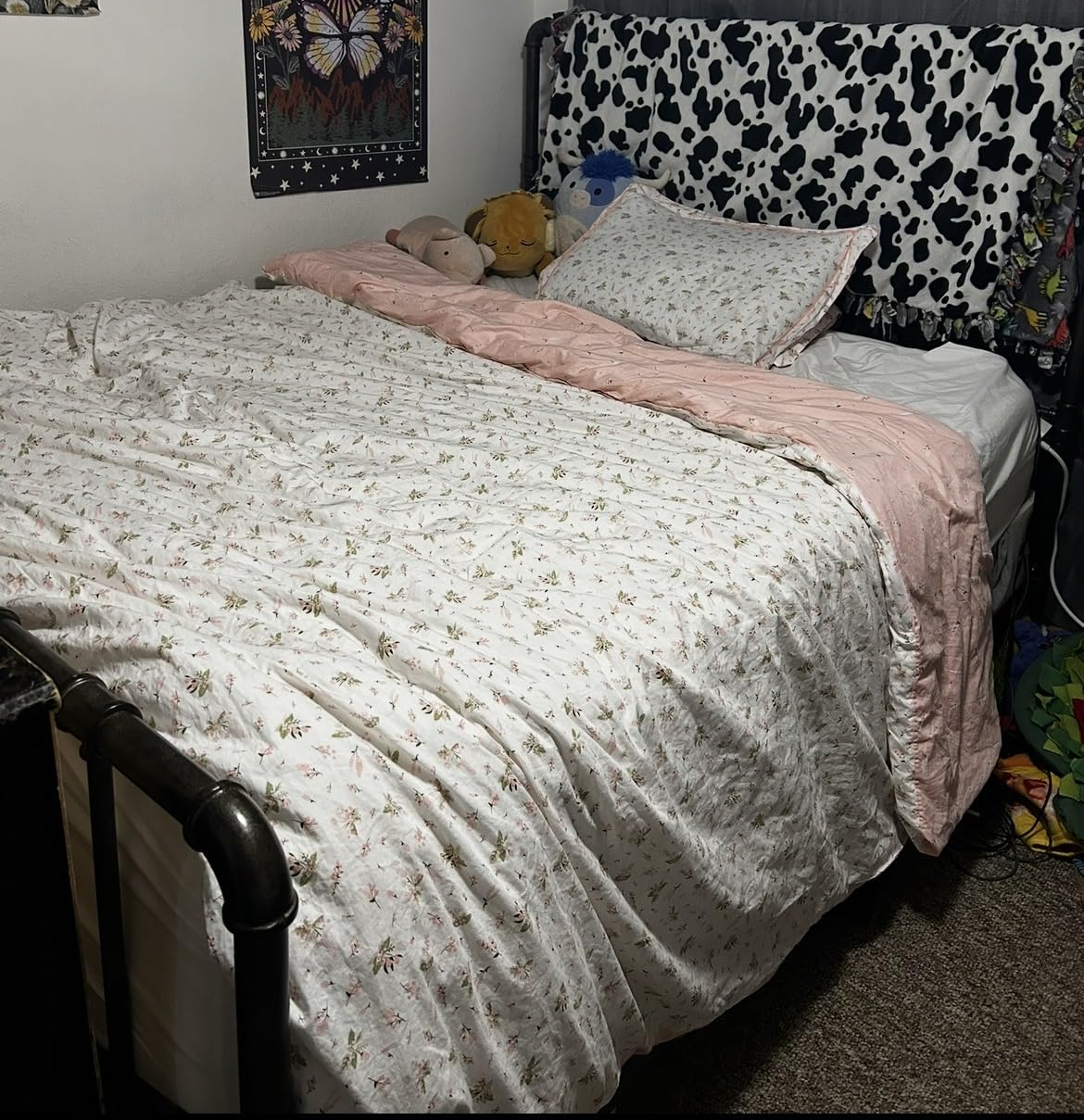 Cotton Floral Duvet Cover Queen Pink White Floral Bedding Sets Vintage Style Garden Floral Comforter Cover Boho Flower Botanical Duvet Cover Girls Women Aesthetic Queen Duvet Cover with Zipper Ties customer photo 2