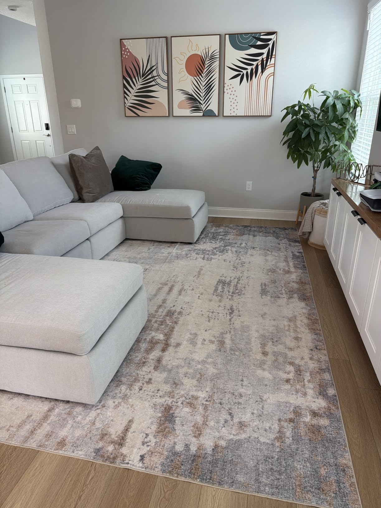 UERMEI 8x10 Area Rug Living Room Rugs - Washable Neutral Modern Abstract Soft Thin Large Rug Indoor Floor No Slip Rug Carpet for Bedroom Under Dining Table Home Office Decor - Brown Grey customer photo 2