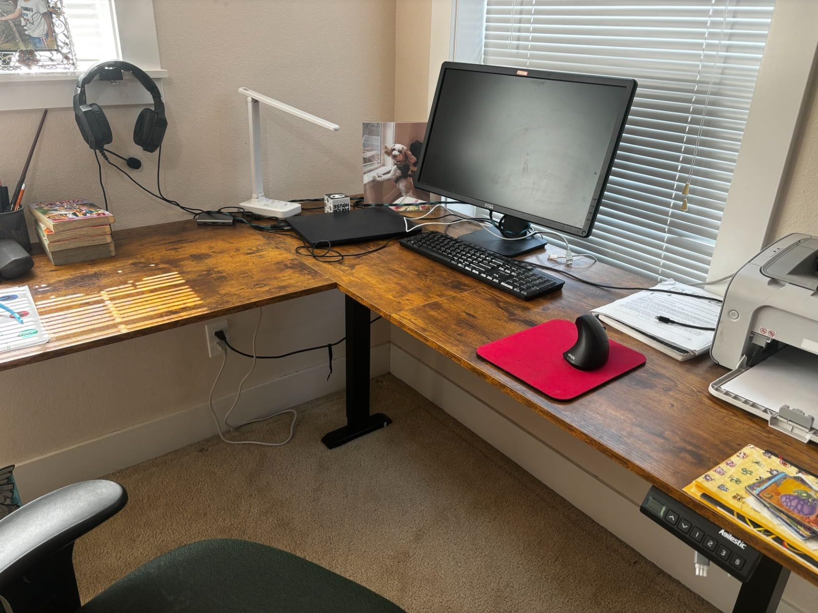 Agilestic 63 x 55 Inch L Shaped Electric Standing Desk, Rustic Brown | Corner Desk, Ample Workspace, Memory Presets, Hooks, Stable Steel Frame, 176 lbs Capacity, Easy Assembly, Splice Board customer photo 2