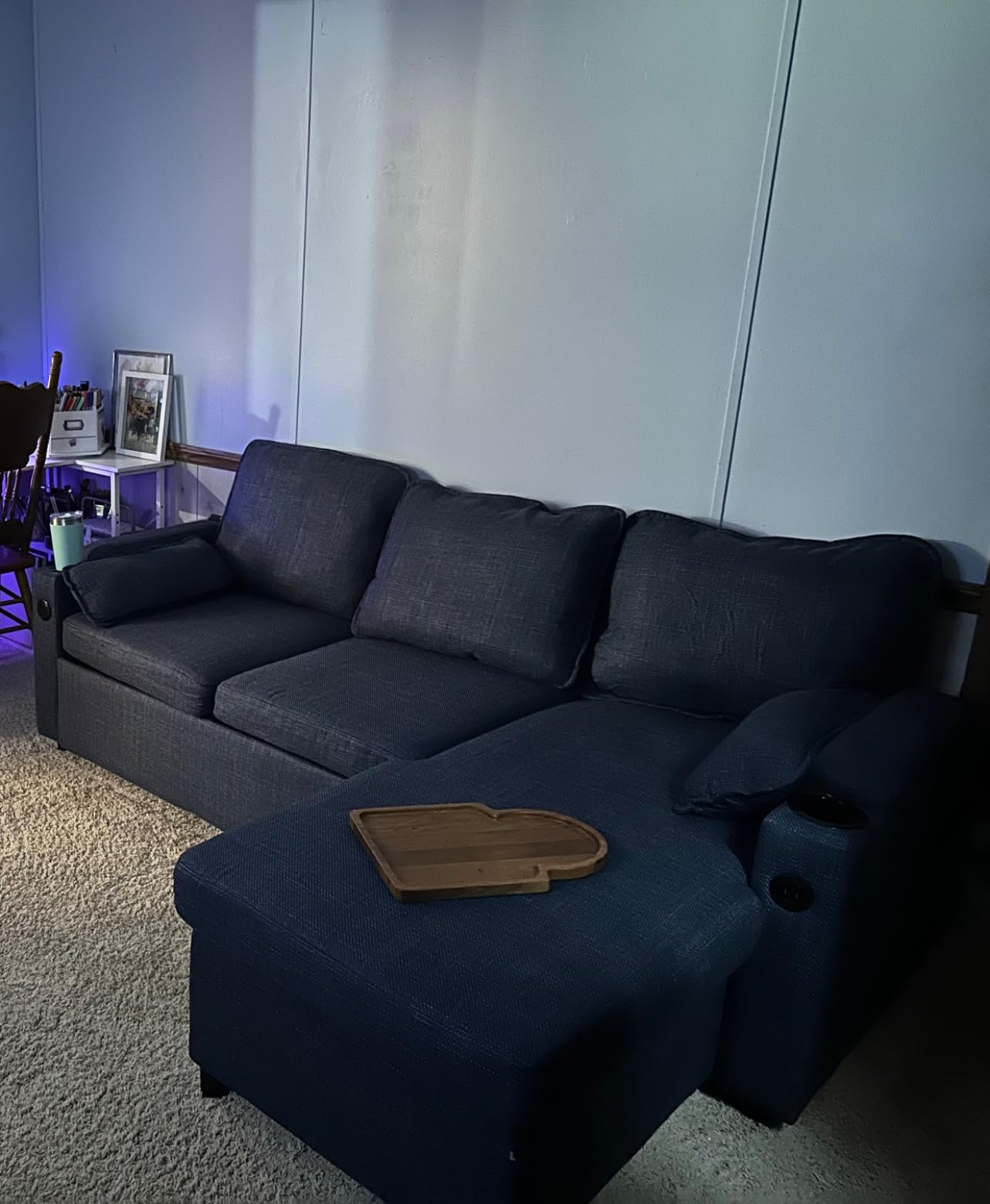 Sofa Bed Pull Out 2 in 1 Sectional Sleeper Sofa L Shaped Couch with Storage | Convertible Sofa Couches for Living Room, USB Charging Ports, Cup Holder (Blue) customer photo 2