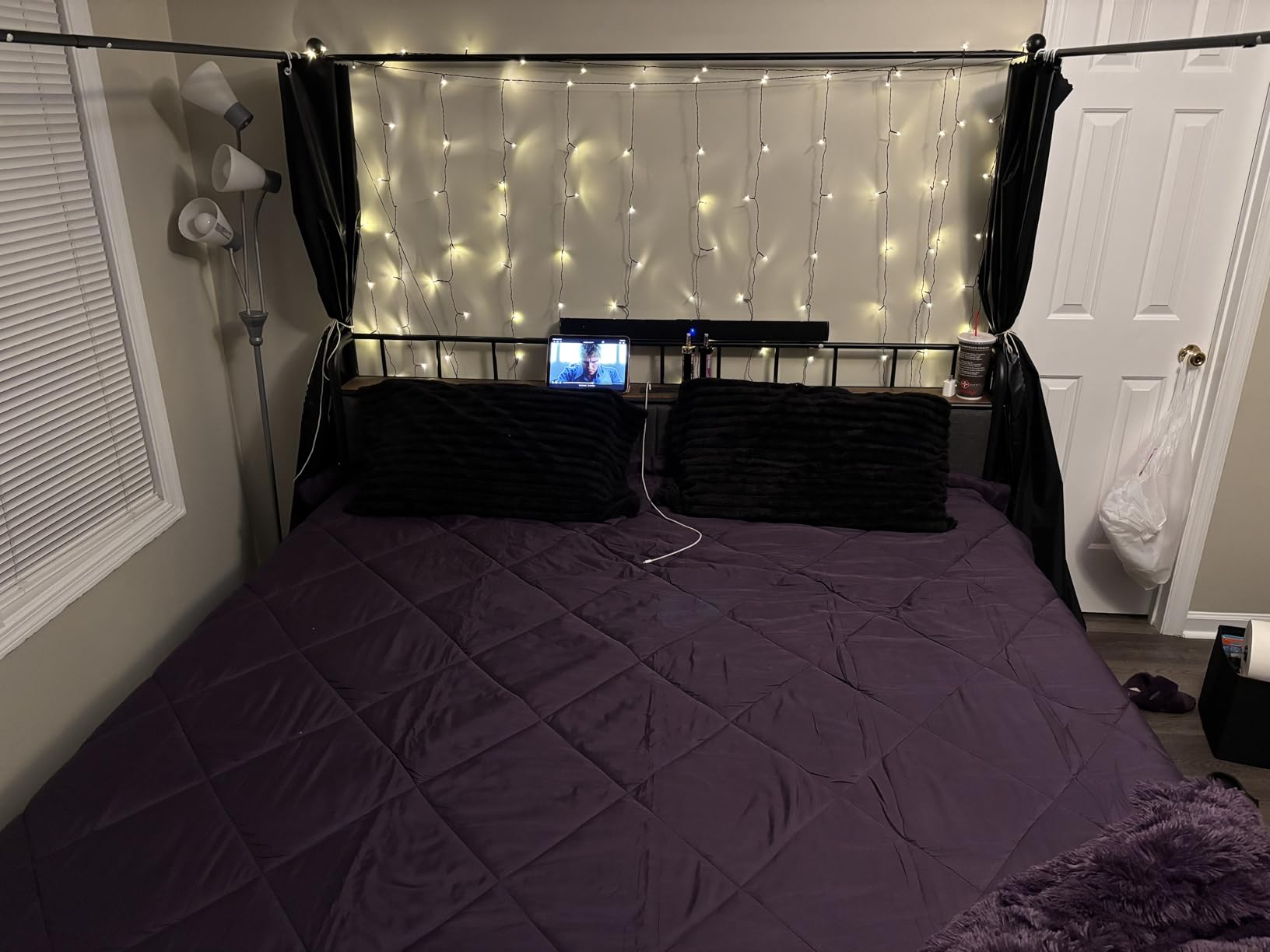 LIKIMIO Canopy Bed Frame Full, Storage Headboard with Charging Station, Platform Bed with 4 Removable Sturdy Posts, Noise Free, No Box Spring Needed, Vintage Brown customer photo 1