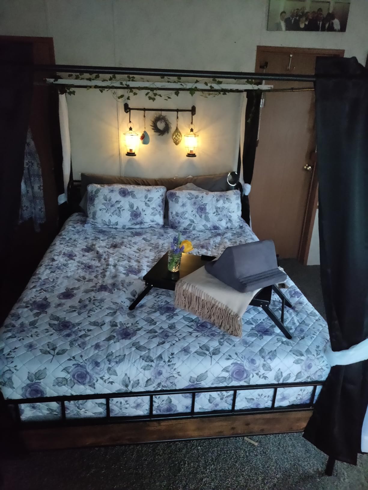 LIKIMIO Canopy Bed Frame Full, Storage Headboard with Charging Station, Platform Bed with 4 Removable Sturdy Posts, Noise Free, No Box Spring Needed, Vintage Brown customer photo 2