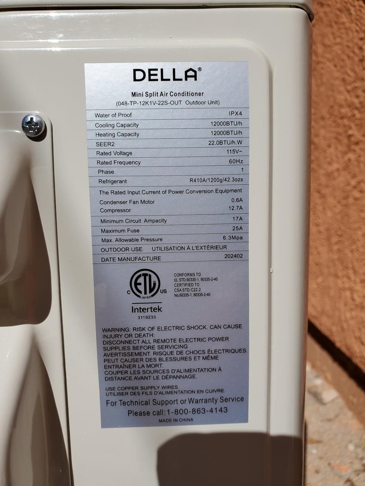 DELLA Optima Series 12,000 BTU Mini Split AC, Hyper Heat Down to -13°F, Up to 550 Sq. Ft, 23 SEER2 115V, Energy Star, WiFi & Alexa, Inverter AC with 1 Ton Pre-Charged Heat Pump & 16.4ft Kit customer photo 1