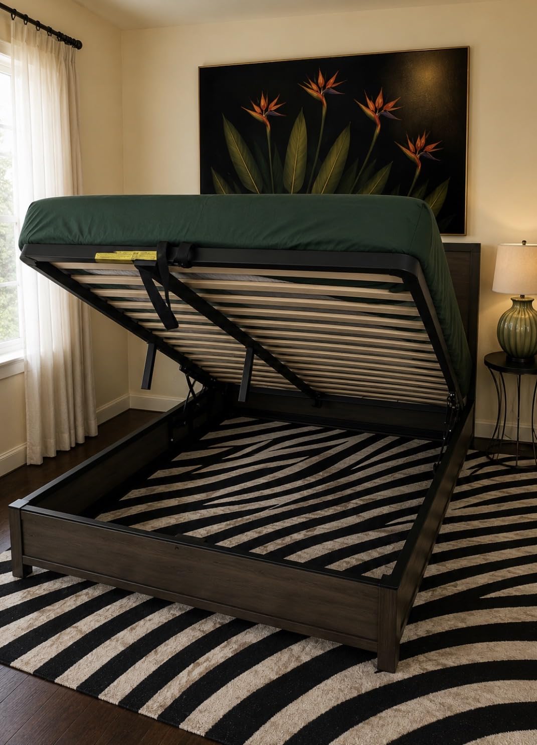 AMERLIFE Queen Lift Up Storage Bed Frame, Dark Oak, No Box Spring Needed, Space Saving Design with Hidden Storage, No Headboard, Modern and Farmhouse style, Easy Assembly customer photo 1