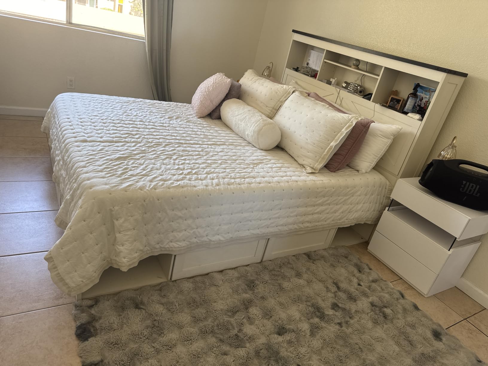 ACCOHOHO Farmhouse King Size Bed Frame with 52