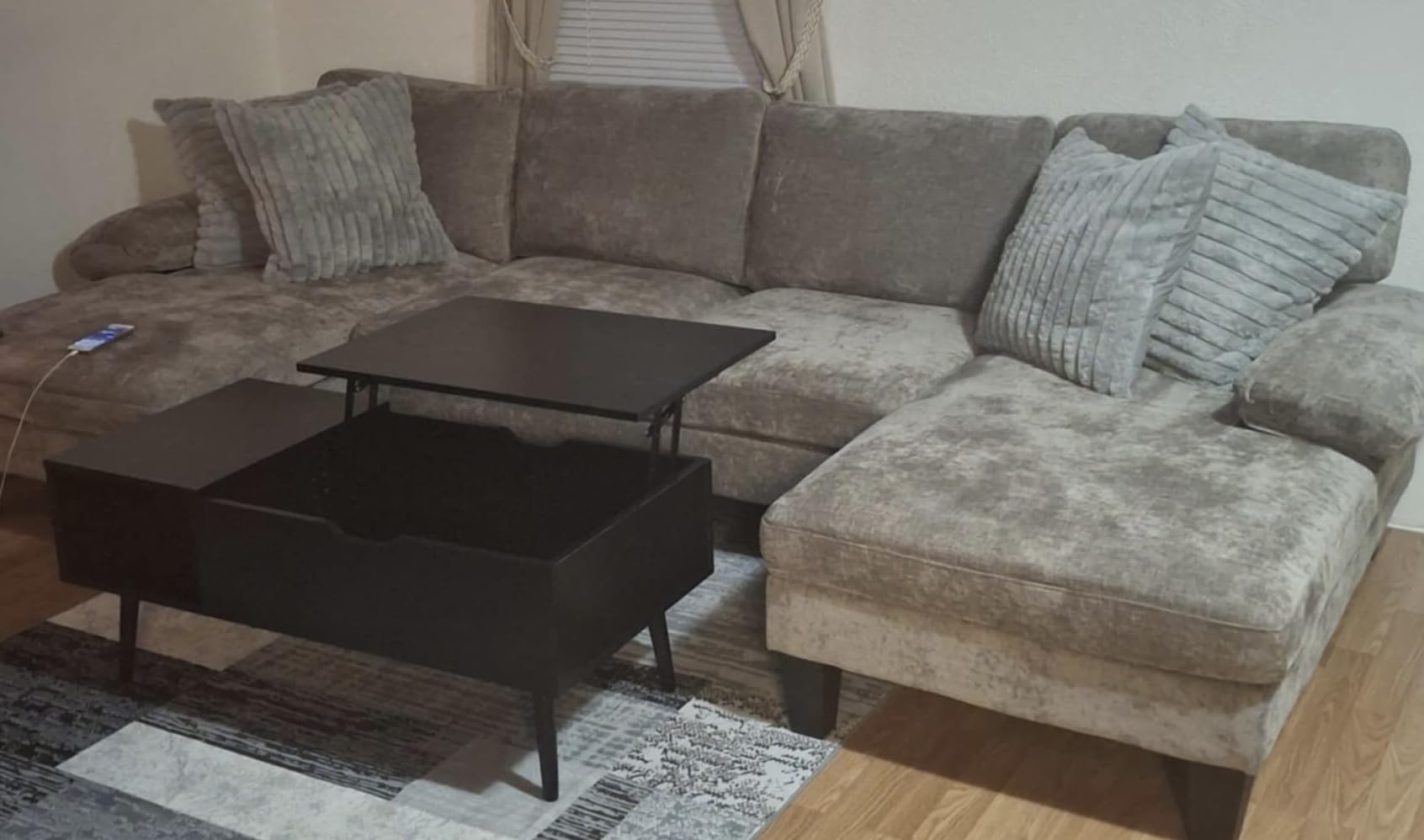 Furmax Sectional Couches for Living Room, Chenille, Grey, U-Shaped Sofa Couch with Linen Fabric, 4 Seat Sofa Set with Double Chaise customer photo 2
