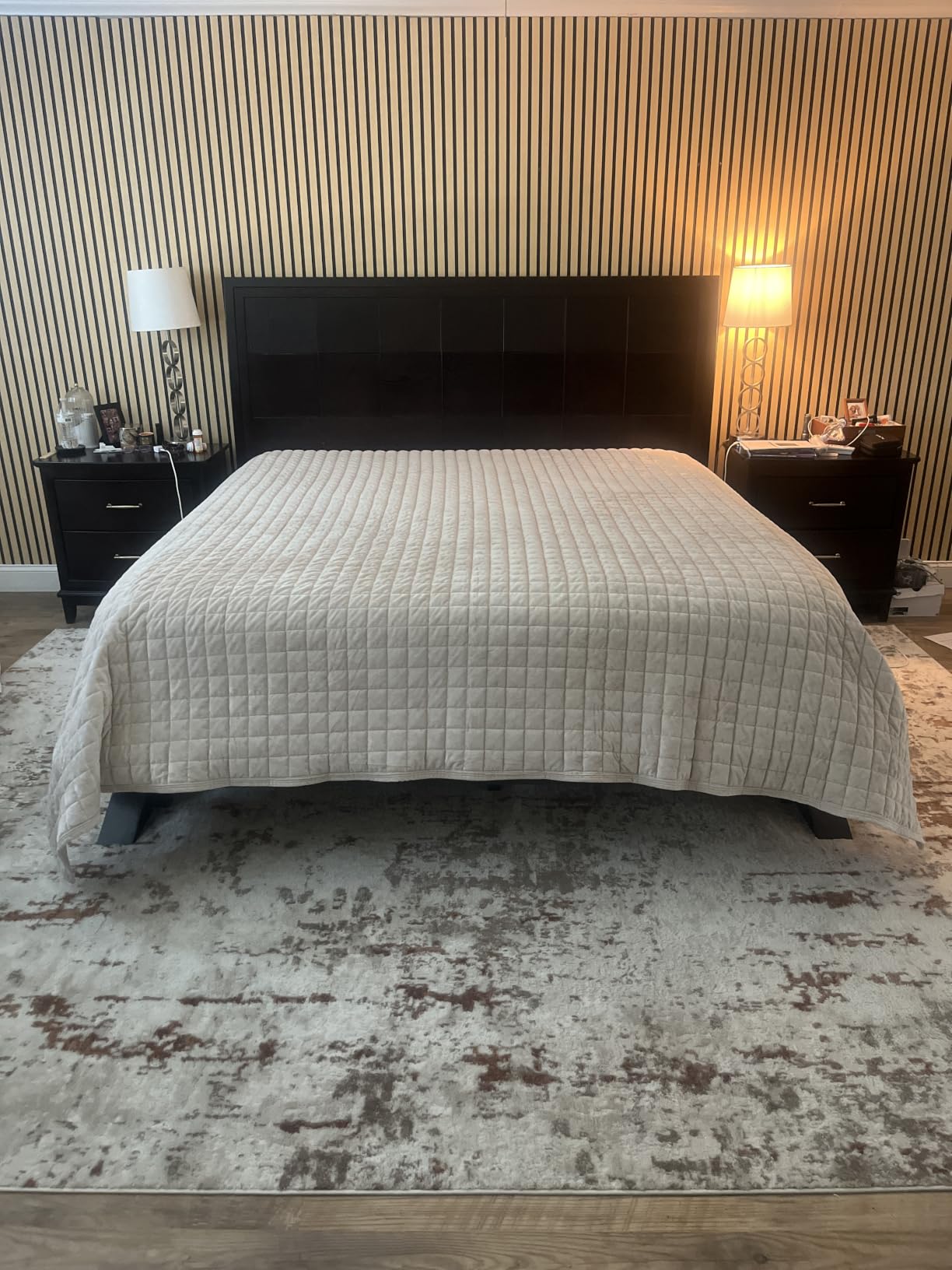 RECYCO Channel Box Stitch Velvet Quilt Set, King Size, Beige | Ultra Soft Lightweight Velvet Comforter, Luxury Oversized Bedspread Coverlet, Quilted Bedding Set for All Season with 2 Shams customer photo 2