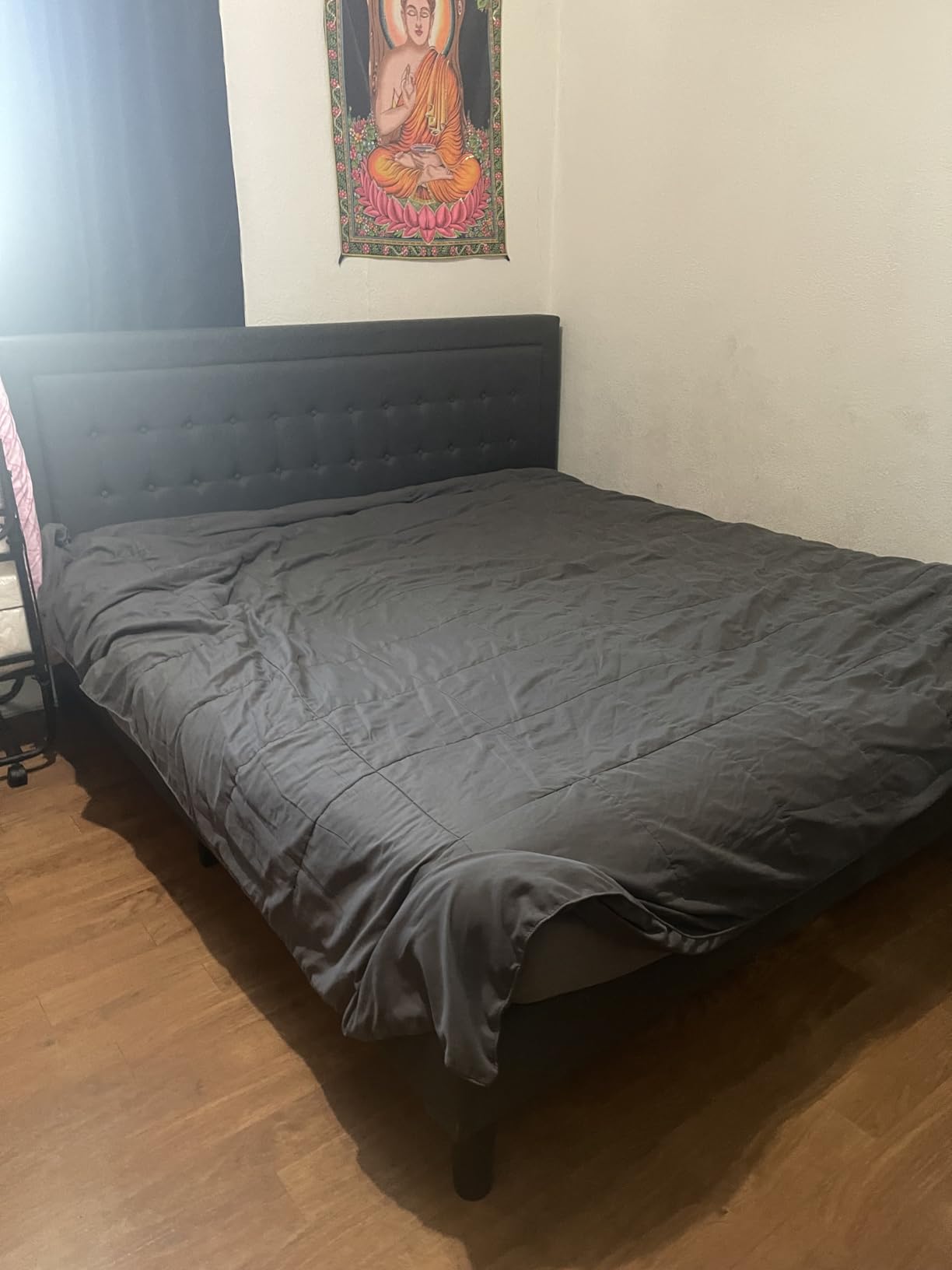 Zinus Dachelle Upholstered Platform Bed Frame, Mattress Foundation, Wood Slat Support, No Box Spring Needed, Eco Friendly WonderBox Packaging, Easy Assembly, Dark Grey, Queen customer photo 2