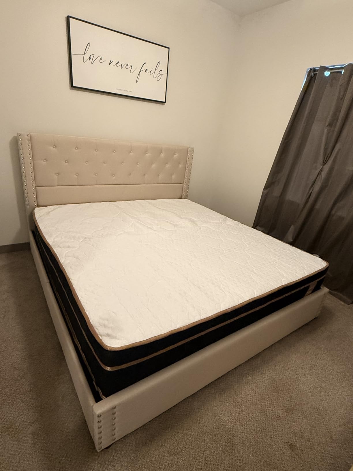 LARMACE Queen Size Bed Frame with 4 Storage Drawers and Tufted Headboard Linen Upholstered Platform Bed Frame with Heavy Duty Wood Slats, No Box Spring Needed, Easy Assembly, Beige customer photo 2