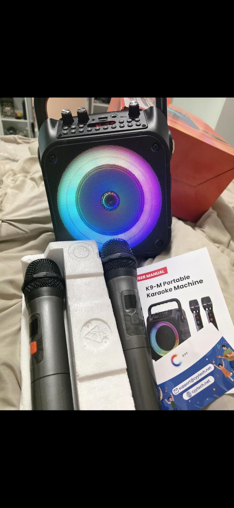 CYY Karaoke Machine, Portable Bluetooth Speaker with 2 Wireless Microphones | Immersive Sound, 5 Light Modes, PA System, TWS USB TF AUX FM, for Adults and Kids, Home Party, Outdoor, Home System Packages customer photo 2