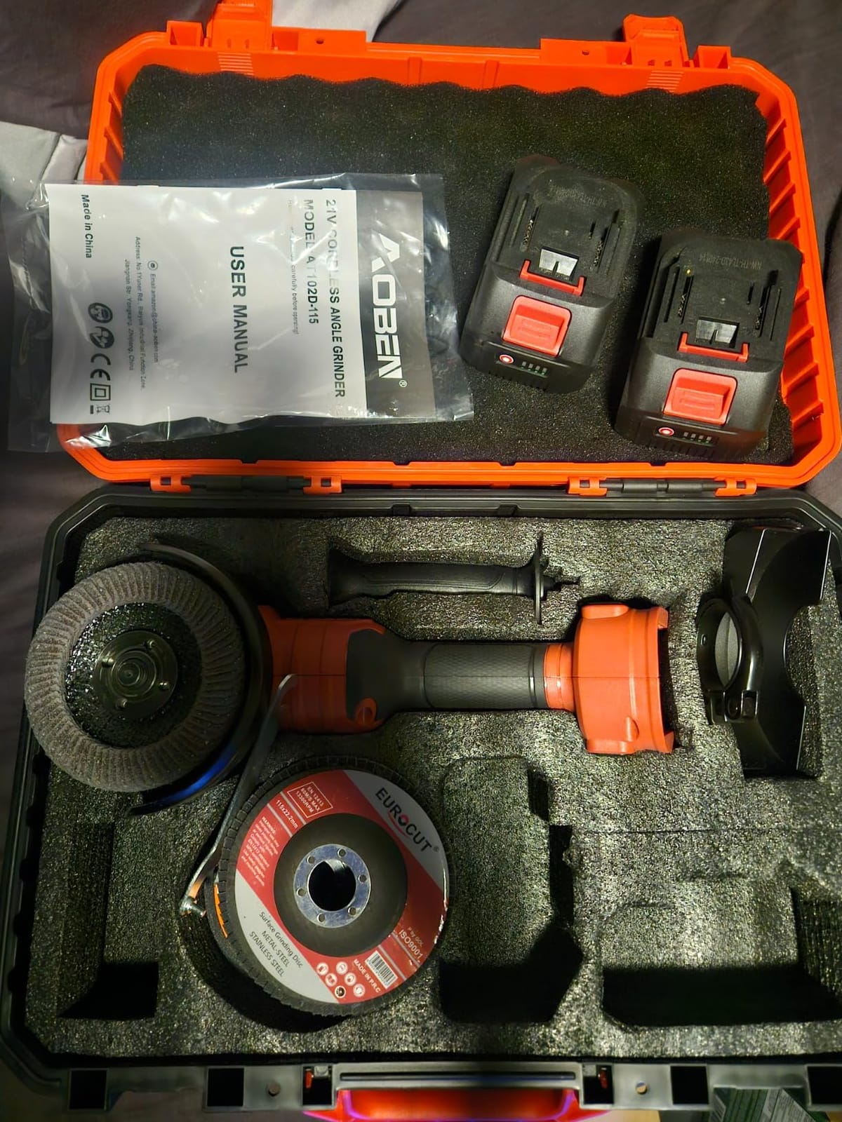 AOBEN Cordless Angle Grinder 4-1/2 inch, 21V Battery Grinder Kit, Power Electric Cut Off Tool, Brushless Motor, 2x4.0Ah Battery & Charger, for Metal Cutting, Grinding, Polishing customer photo 1