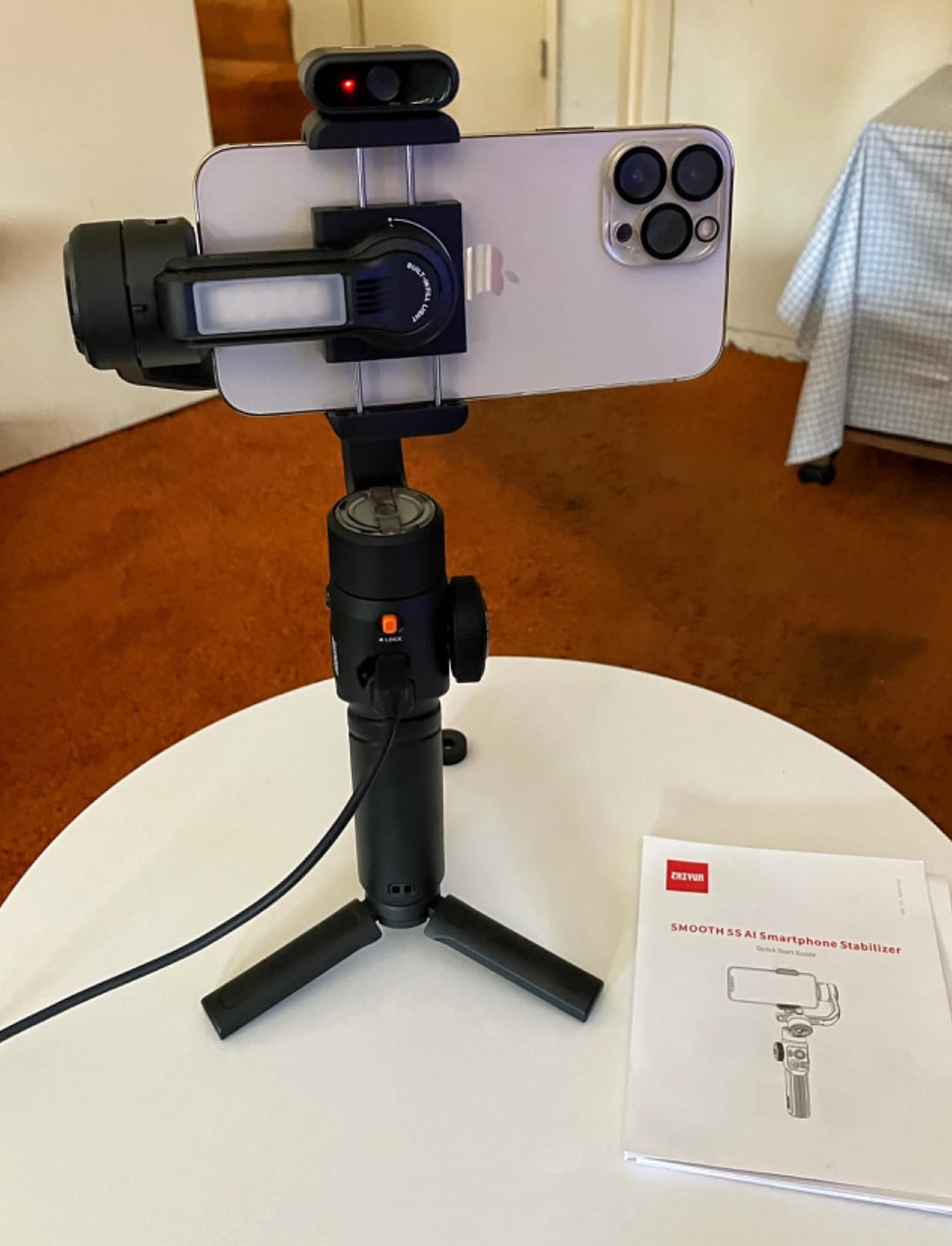 ZHIYUN Smooth 5S AI Combo 3-Axis Gimbal Stabilizer for iPhone 15 Pro Max & Android Smartphone Gimbal with AI Tracker, Built-in Fill Light, Tripod, Phone Stabilizer for Video Recording Vlog Filming | 3-Axis Smartphone Gimbal with AI Tracker, Built-in Fill Light, Tripod, Phone Stabilizer for Video Recording Vlog Filming customer photo 2