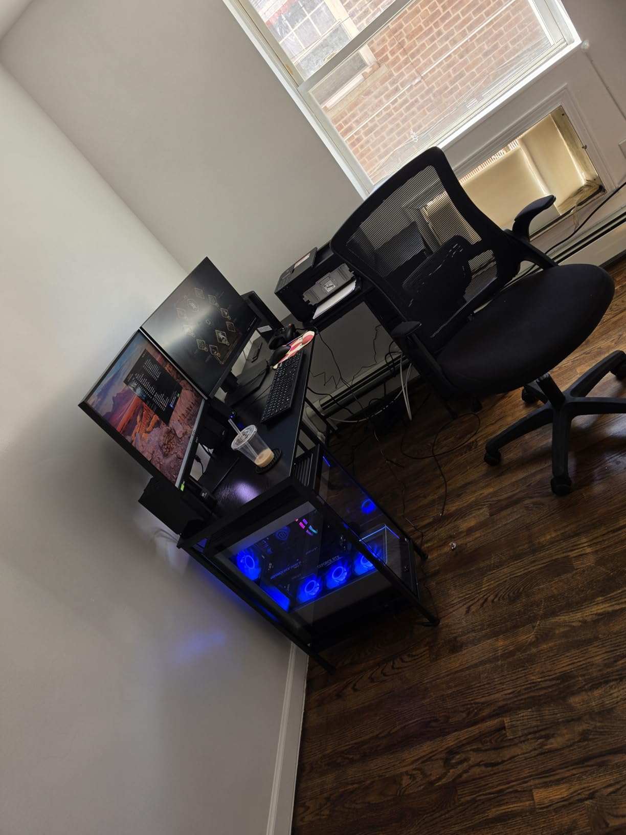 Korfile 59 inch L Shaped Computer Desk with Power Outlets, Black | Ideal for Home Office, Bedroom, Corner, 4 Adjustable Storage Drawers, 2 Monitor Stands, Reversible, Two Person Gaming Table customer photo 2