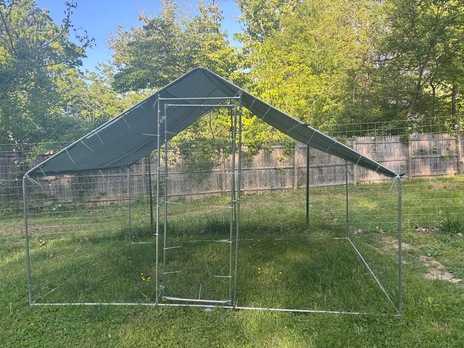 Large Metal Chicken Coop Round Top Upgrade Tri-Supporting Wire Mesh Chicken Run,Chicken Pen with Water-Resident and Anti-UV Cover,Duck Rabbit House Outdoor (25'L x 9'W x 6.5'H) customer photo 2