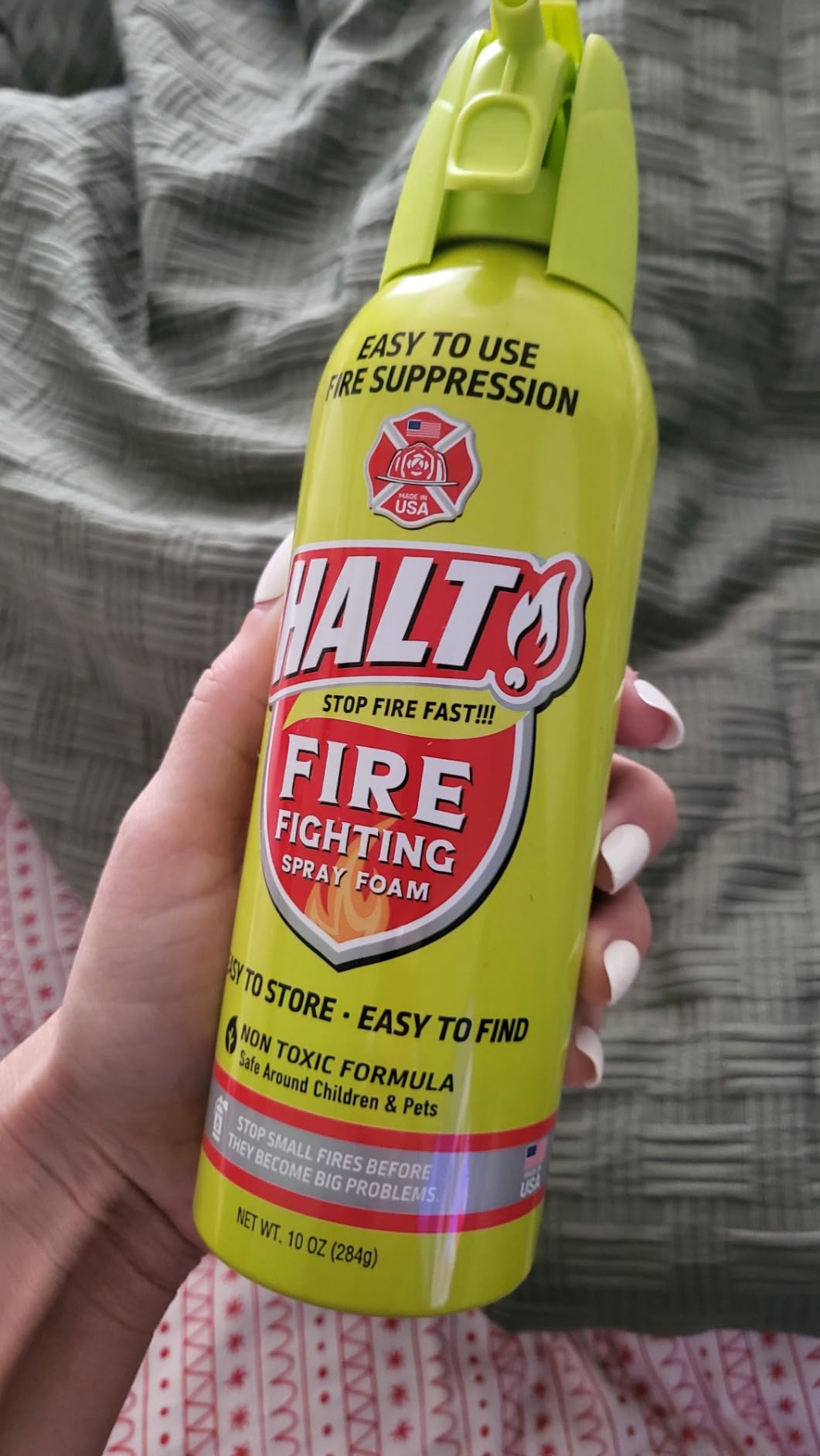 HALT! 10oz Fire Safety Spray – Non-Toxic, PFAS-Free Handheld Fire Suppressor – Easy to Use, Store & Find – Compact & Portable for Home, Kitchen, Car, BBQ, Camping & Tailgate – Made in USA (4pk) customer photo 2