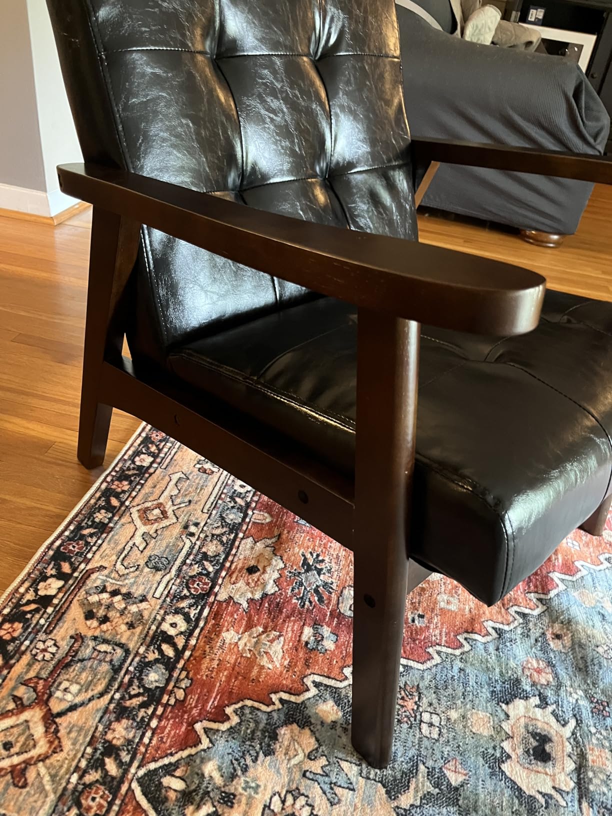 Bonzy Home Fabric Mid-Century Modern Accent Chair Set of 2, Upholstered Armchair with Solid Wood Frame, Reading Chair for Living Room, Bedroom customer photo 2