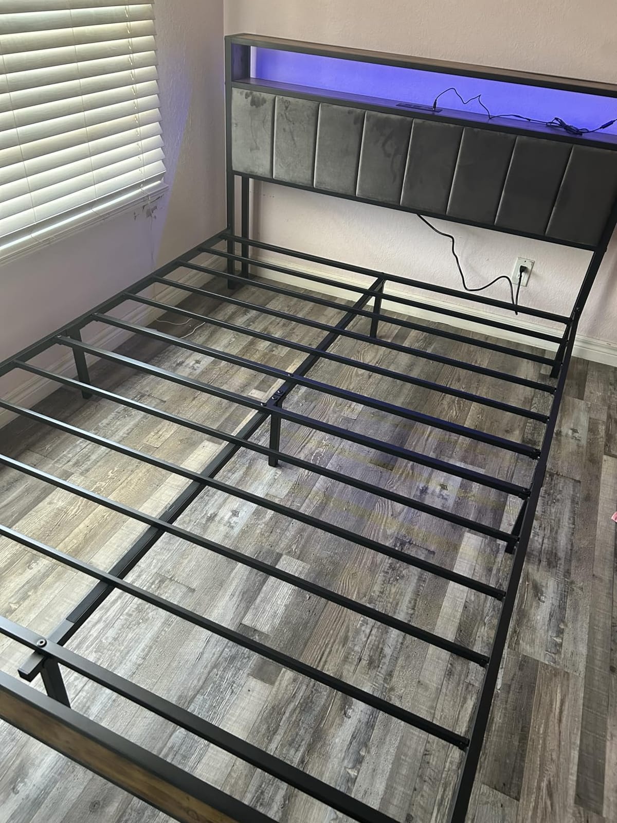 OLEVS King Bed Frame with Headboard, Metal Platform Bed King Size with 2-Tier Storage, LED Light & Charging Station Type C, No Box Spring Needed, Easy Assembly customer photo 2