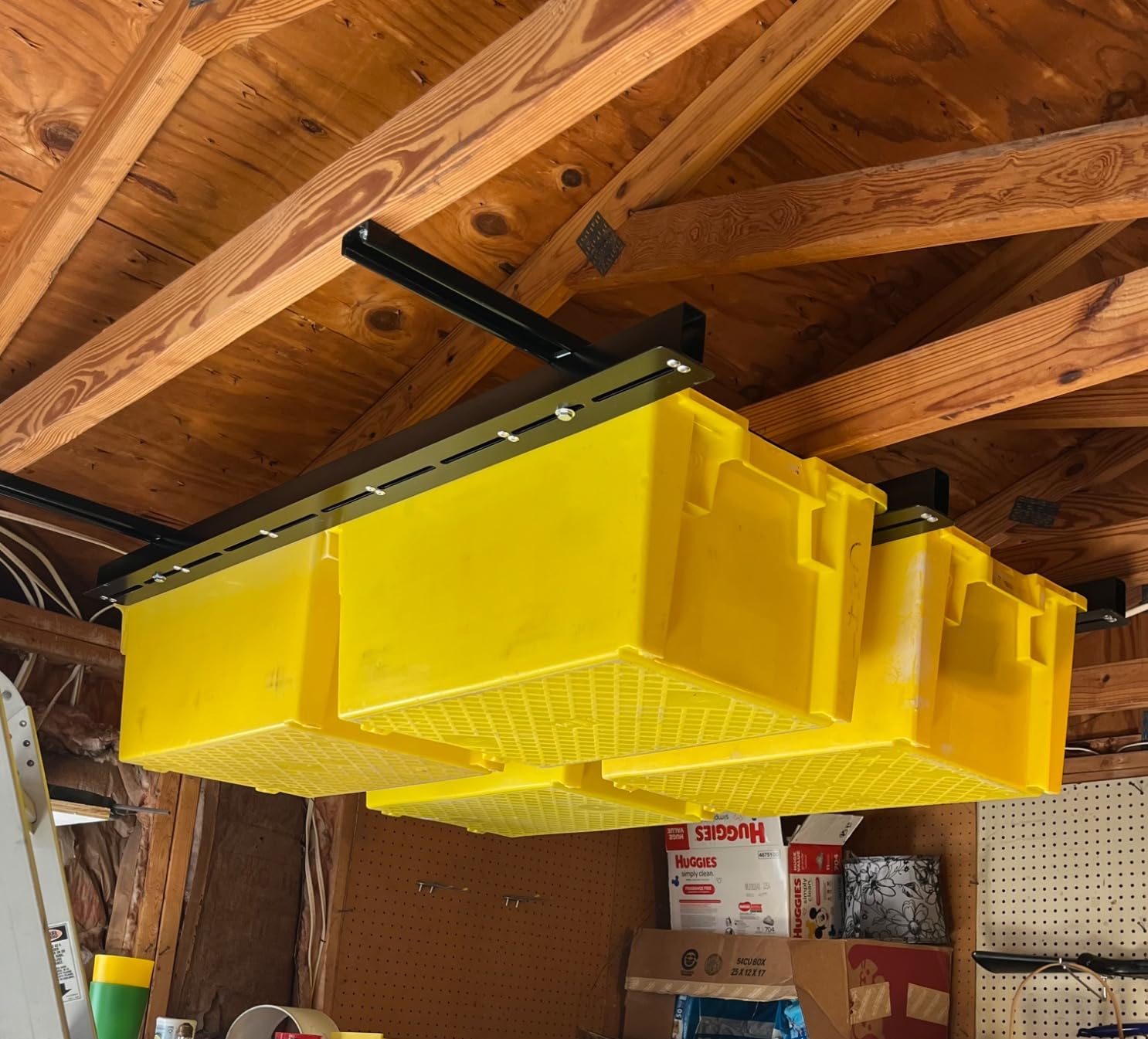 WALMANN Overhead Tote Storage Rails System, Garage Ceiling Bin Storage Rack customer photo 1