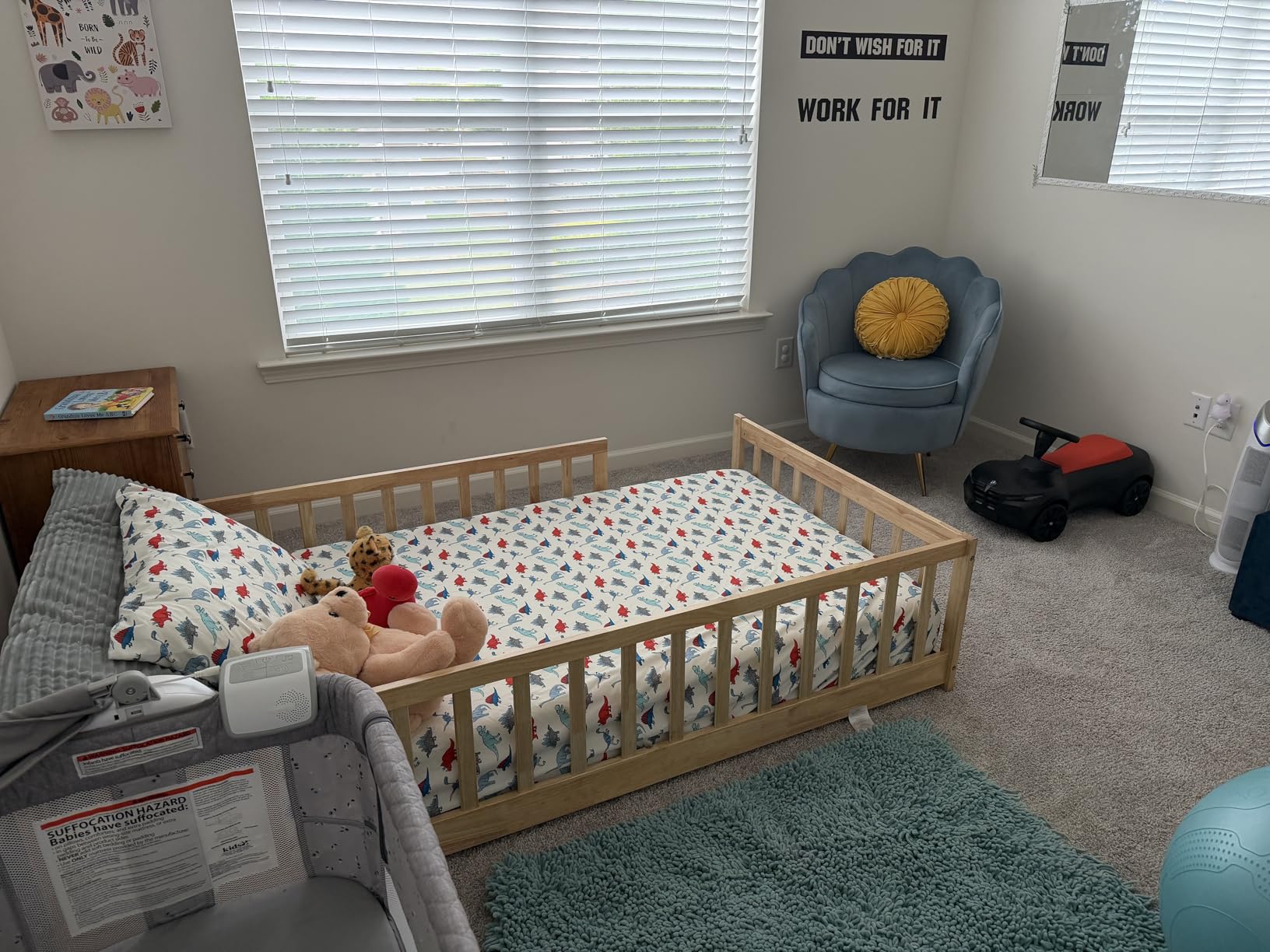 PVWIIK Twin Size Montessori Toddler Floor Bed with Wood Slats for Girls and Boys, Wood Montessori Bed Frame with Safety Guardrails, No Box Spring Needed, Natural customer photo 2