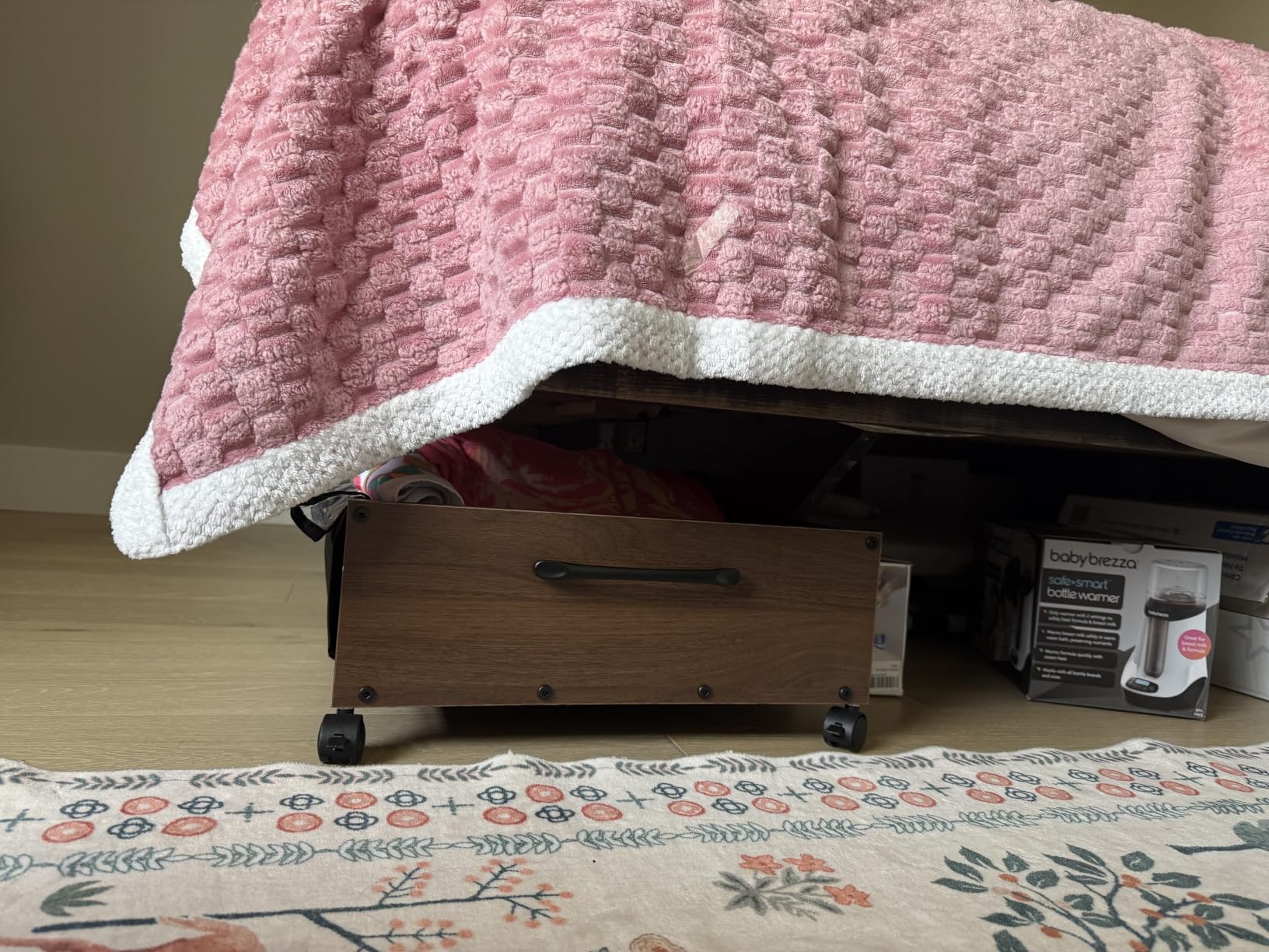 KITHELP Wooden Under Bed Storage with Wheels, Rolling Under the Bed Storage Bins with Removable Lid, Metal Under Bed Drawers for Clothes and Shoes in Bedroom or Living Room(Vintage Brown-2pack) customer photo 1