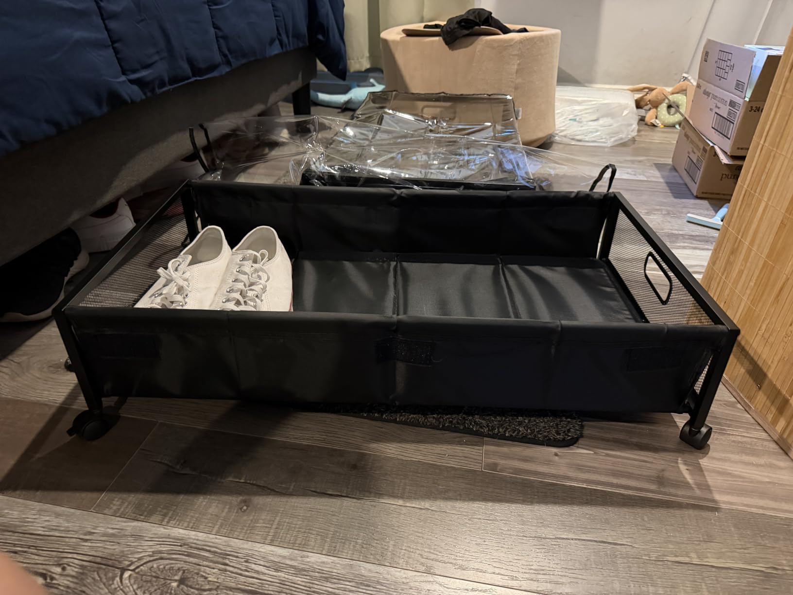 KITHELP Wooden Under Bed Storage with Wheels, Rolling Under the Bed Storage Bins with Removable Lid, Metal Under Bed Drawers for Clothes and Shoes in Bedroom or Living Room(Vintage Brown-2pack) customer photo 2