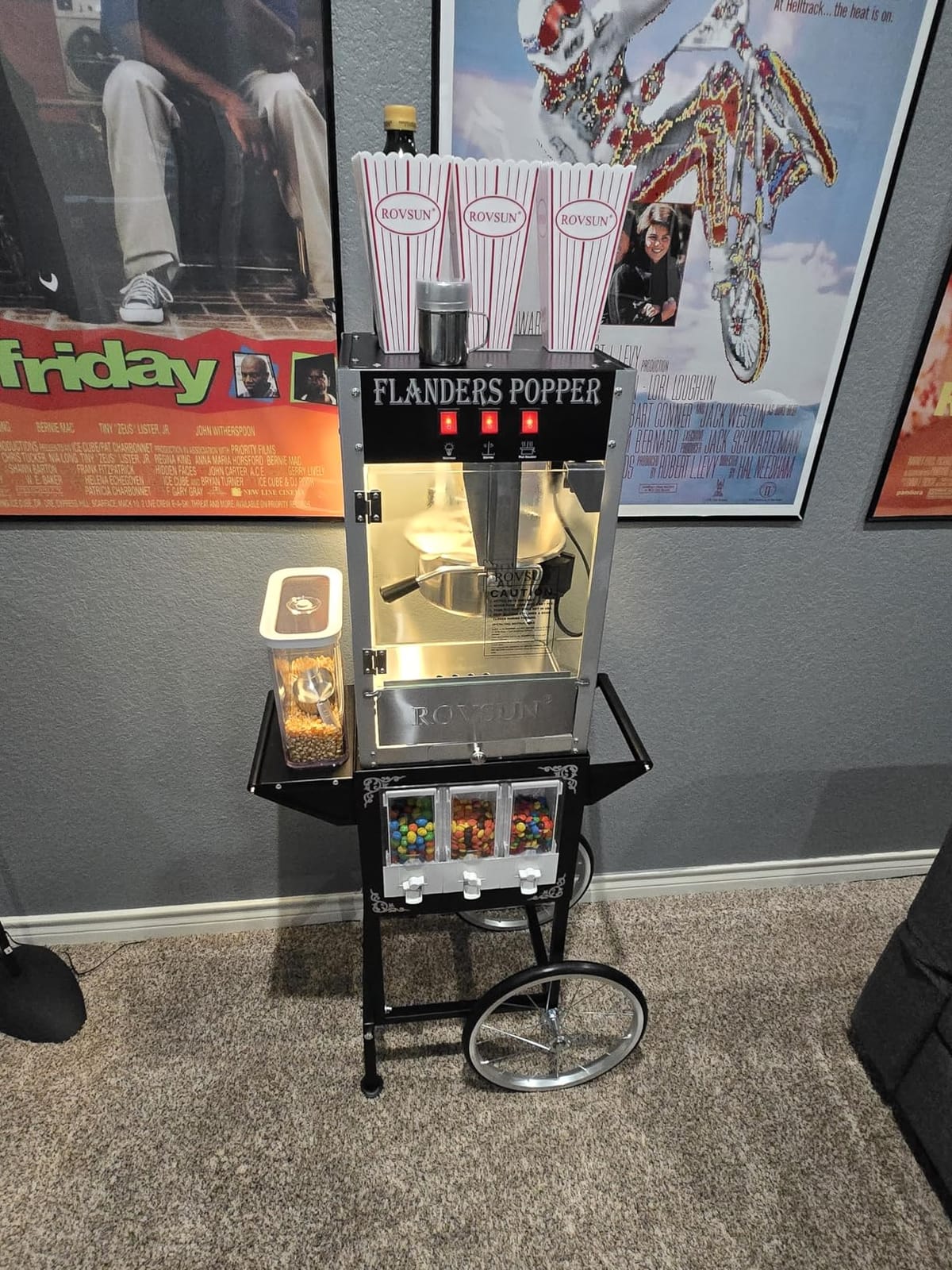 ROVSUN Popcorn Machine Cart with Candy Dispenser, 8 Oz Kettle Makes Up to 32 Cups ETL, Vintage Popcorn Maker w/Scoop, Oil Spoon, Bags & Cups, Movie Theater Style Popper for Commercial Home, Black customer photo 2