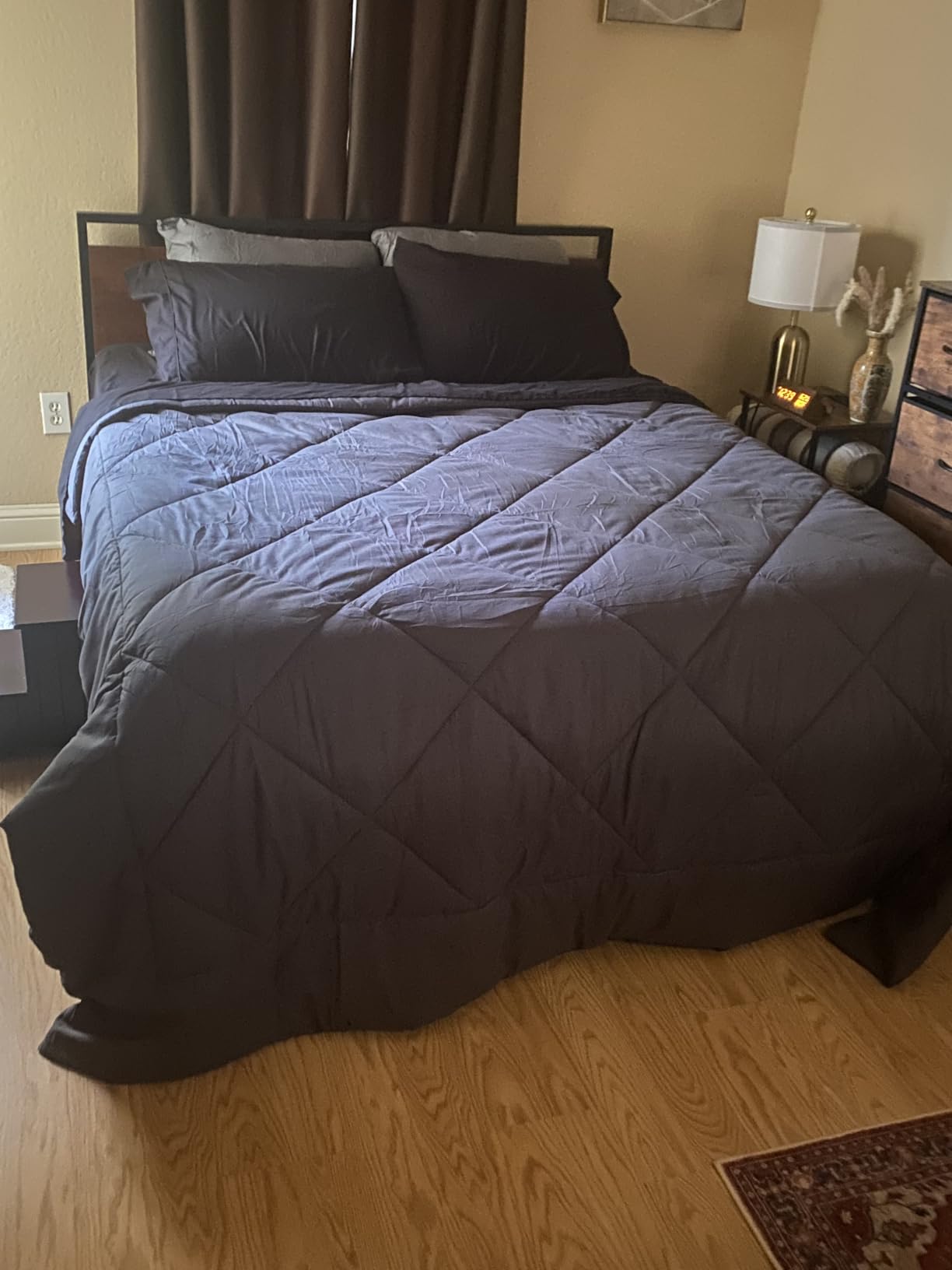 SHA CERLIN 14 Inch King Size Metal Platform Bed Frame with Wooden Headboard and Footboard, Mattress Foundation, No Box Spring Needed, Large Under Bed Storage, Black Oak customer photo 1
