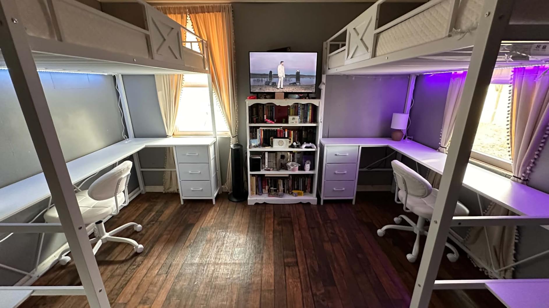 Itaar Stairway Twin Size Loft Bed with L Shaped Desk and Wardrobe, Metal Loft Bed Frame with Storage Stairs, 3 Fabric Drawers, LED Lights & Charging Station (Rustic Brown, Twin) customer photo 1