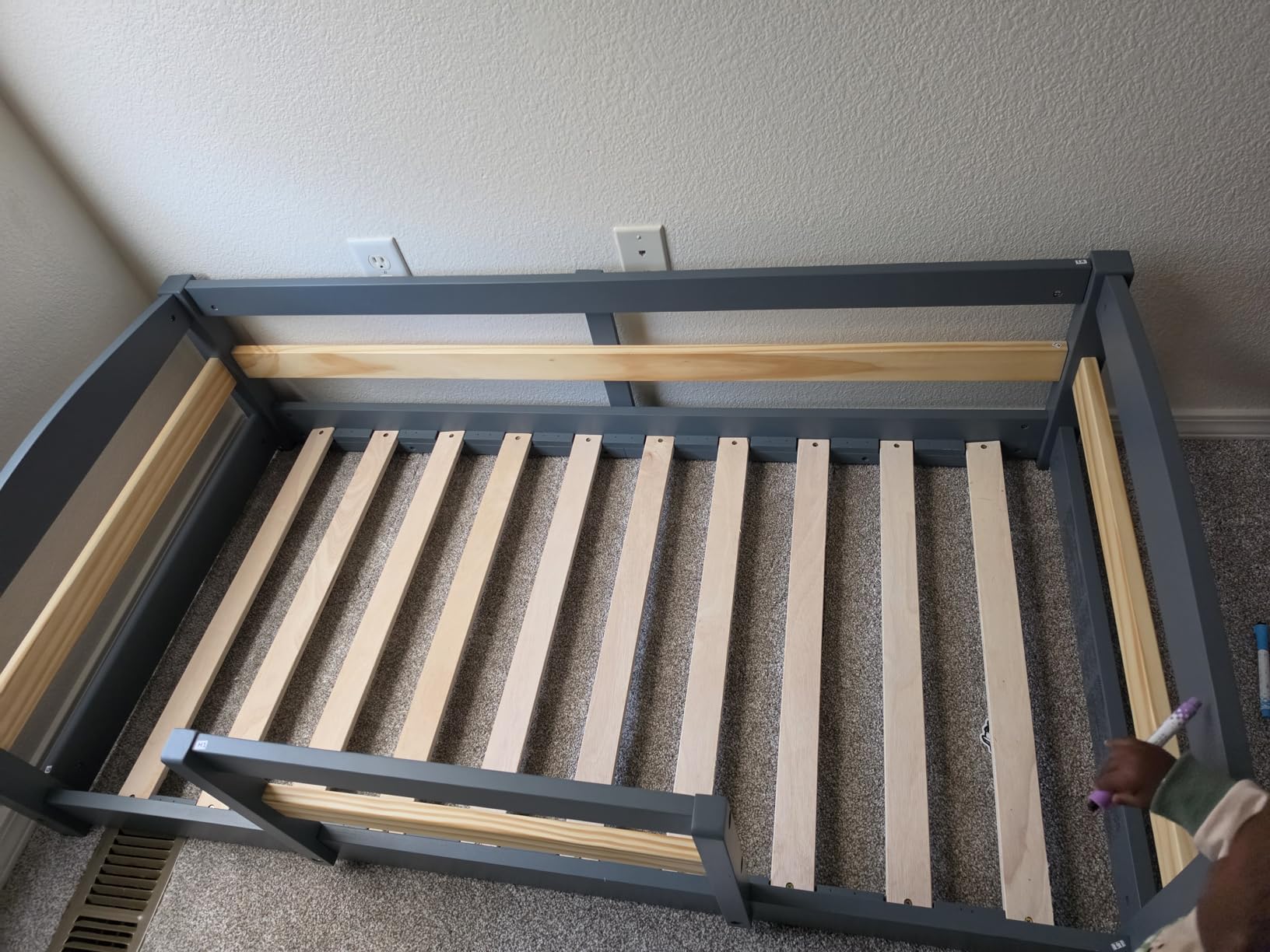 Ocodile Toddler Bed with Rails | Low Montessori Floor Bed Frame for Kids | Standard Crib Size Wooden Frame for Independent Toddlers 1-3 - White customer photo 2