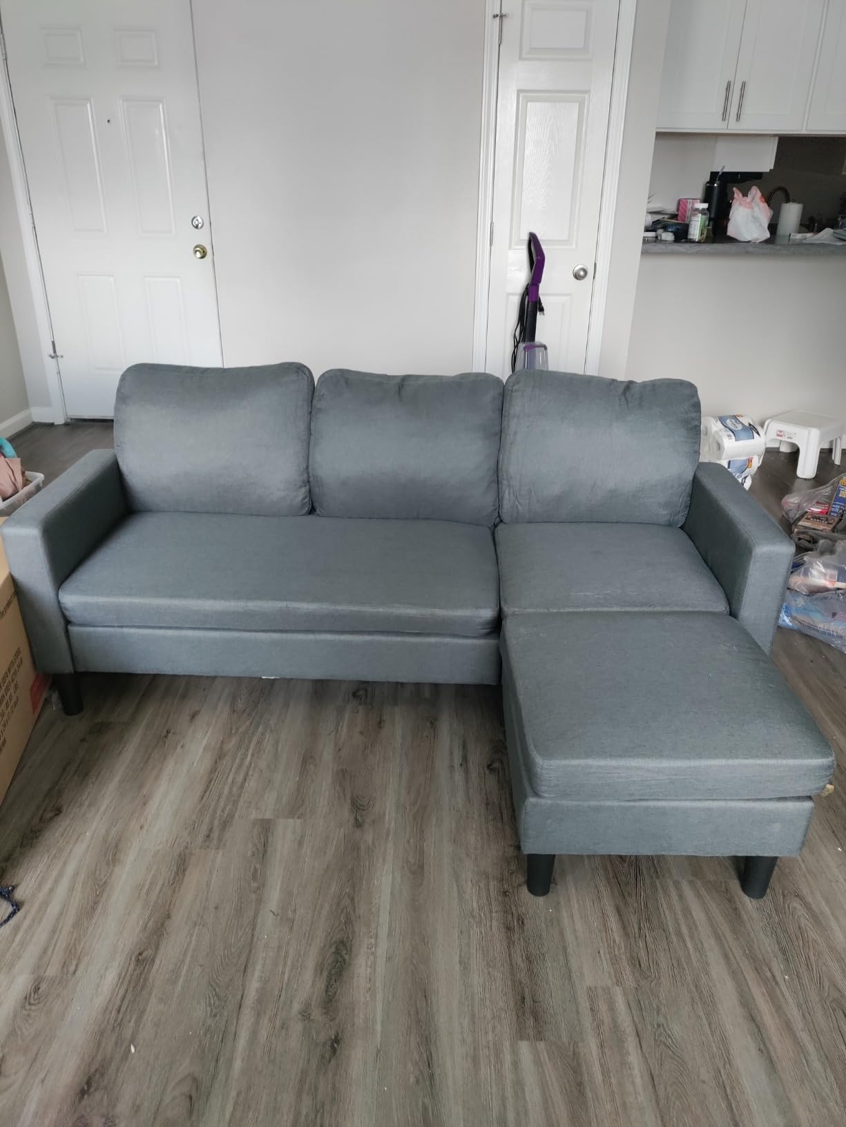 SUNLEI Convertible Sectional Sofa for Small Spaces, L Shaped Modular Sofa with Reversible Chaise & Ottoman Storage, 3 Seat Modern Small Couches for Living Room in Apartment, Linen Fabric, Greige customer photo 2