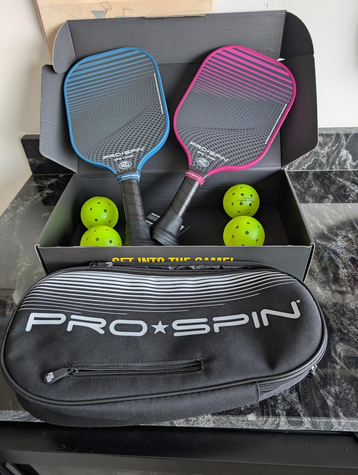 PRO-SPIN Carbon Fiber Pickleball Paddles Set of 2 | Lightweight Pickleball Set with Indoor/Outdoor Balls and Bag – Durable Pickle Ball Paddle Gift for Men, Women & Families customer photo 1