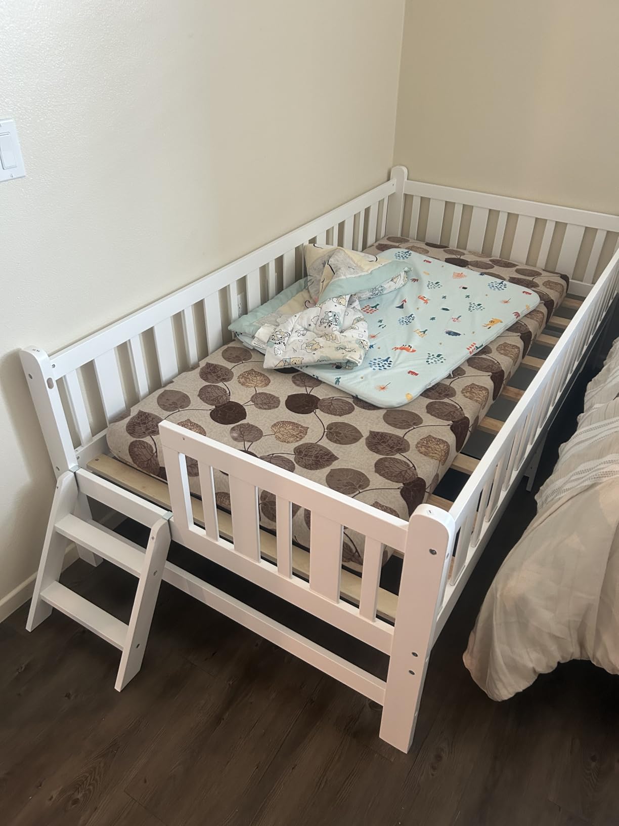 LUMISOL Twin Size Kids Montessori Floor Bed with Storage Drawers, White | Wood Platform Bed with Fence Guardrails and Ladder, Low Profile Bed with Wood Slat Support, No Box Spring Needed customer photo 2