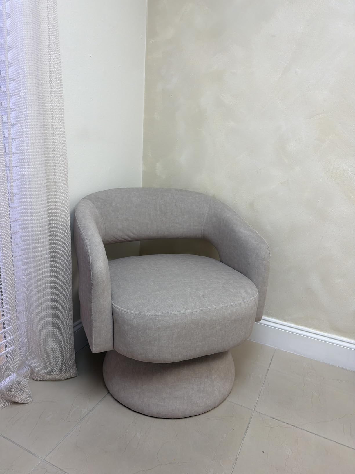 Lexicon Swivel Accent Chair, Modern Velvet Round Barrel Chair, Taupe | Swivel Chair with Open Back, Plush Foam Cushions, Metal Swivel Base for Living Room/Bedroom/Office/Small Spaces customer photo 1
