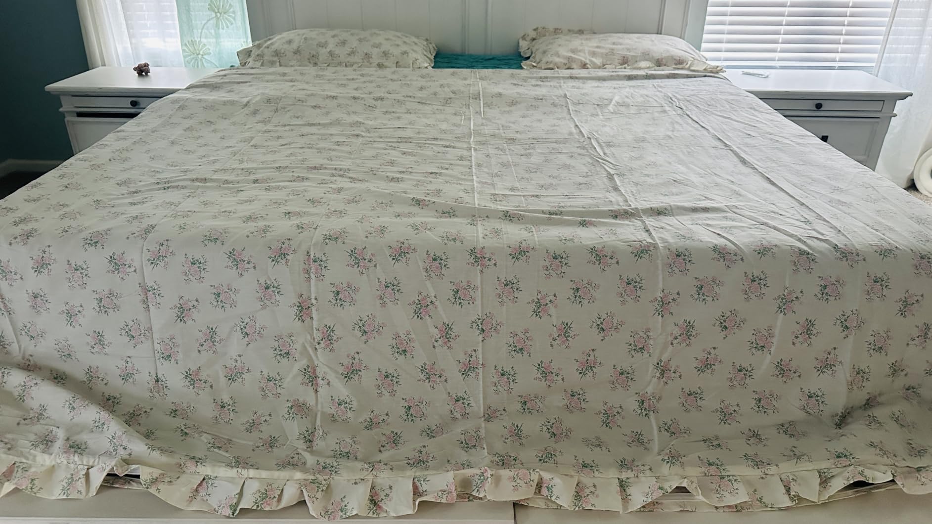 mixinni Pink Floral Duvet Cover Set Queen Size - 100% Cotton Ruffle Lace Bedding Set for Girls, Romantic Cottagecore Style Duvet Cover with Zipper Closure, Soft Aesthetic Princess Bedding-Queen customer photo 1