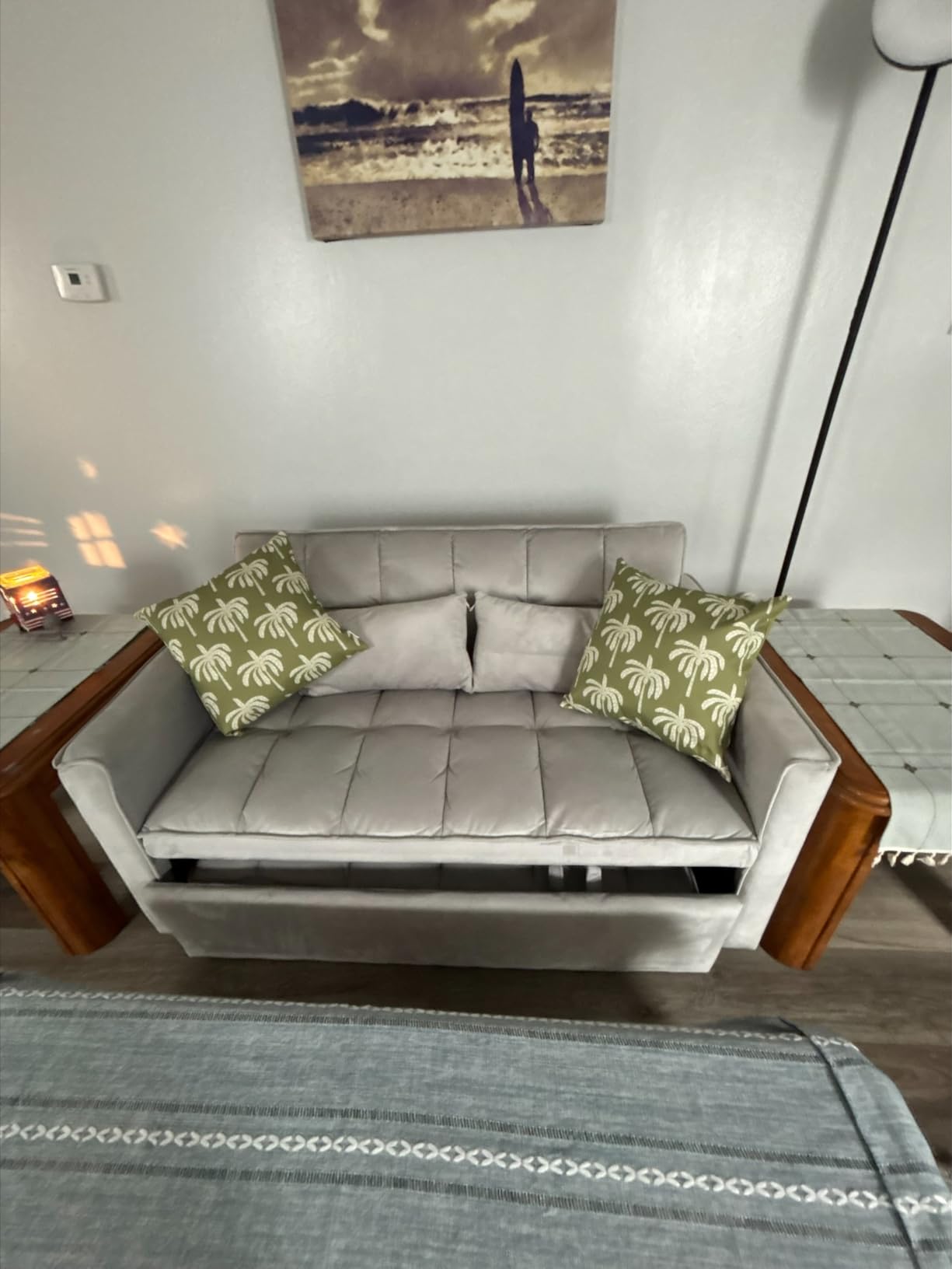 3 In 1 Velvet Convertible Sofa Bed, Pull Out Couch Bed with Reclining Backrest And 2 Pillows, 54