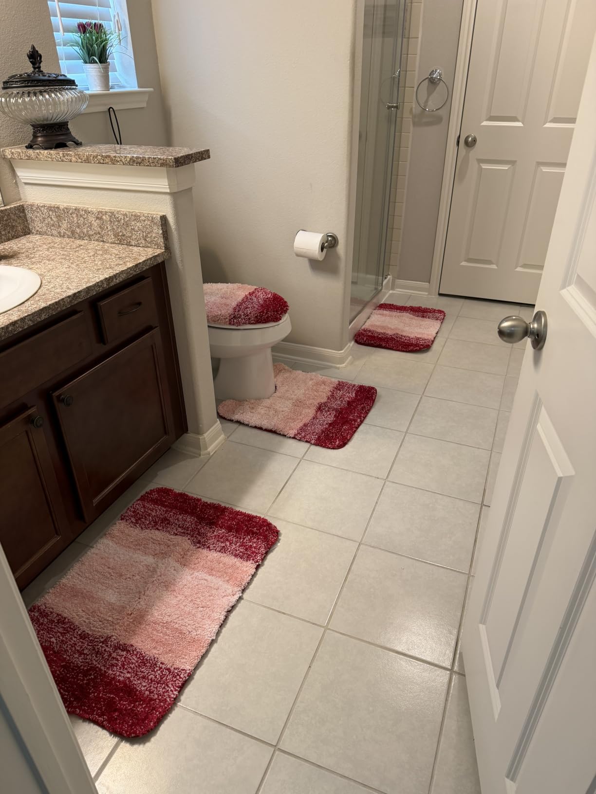 OLANLY Bathroom Rugs Sets 4 piece, Soft Microfiber Absorbent Bath Mat, Grey | U-Shaped Contour Toilet Rug and Toilet Lid Cover, Quick Dry, Machine Washable, Toilet Cover and Bath Mat Set for Bathroom customer photo 1