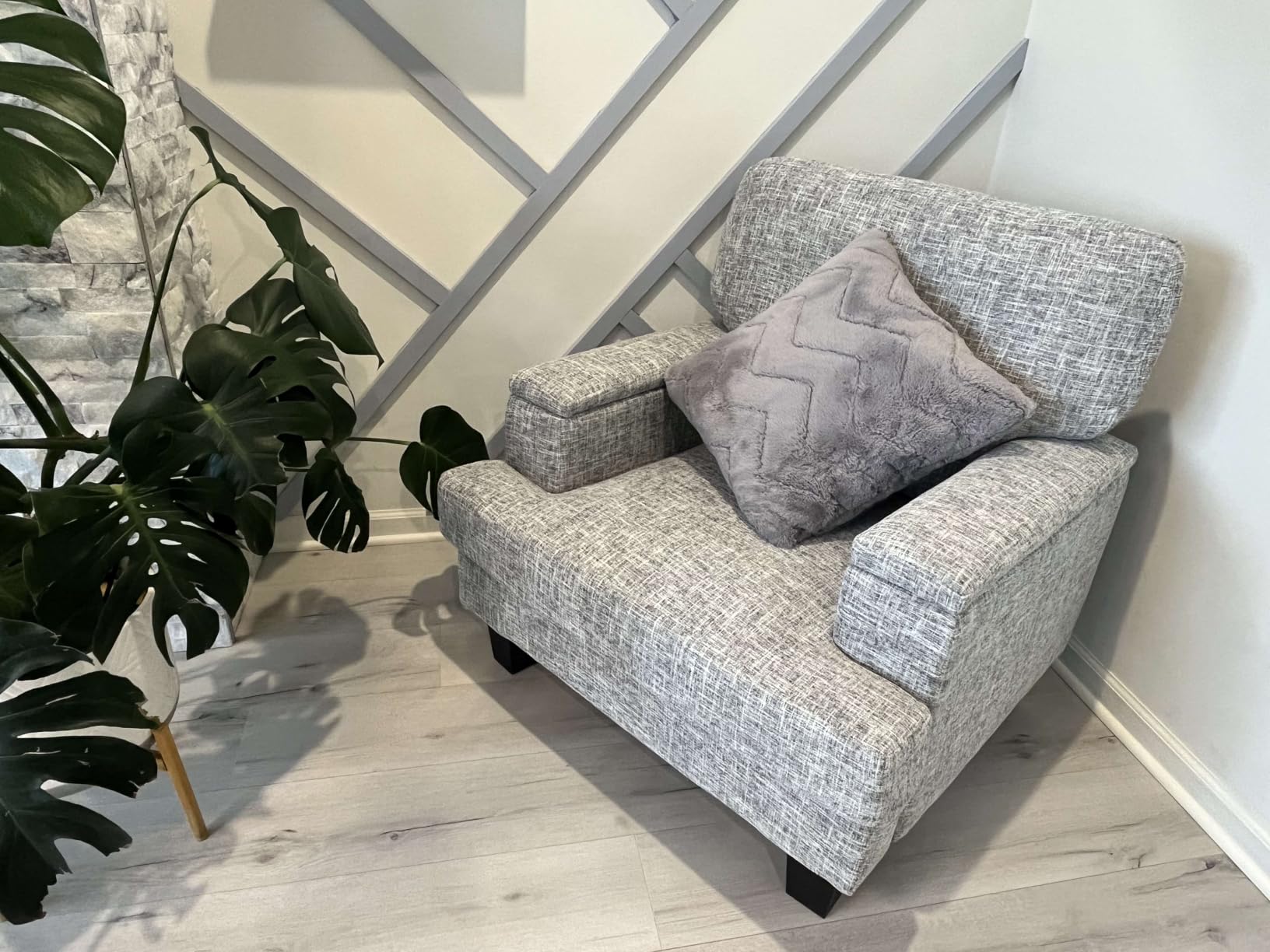 Accent Chair with Armrest Storage, Modern Upholstered Reading Living Room Chairs, Comfy Large Armchair, Fabric Single Sofa Chair for Bedroom (Light Grey) customer photo 2