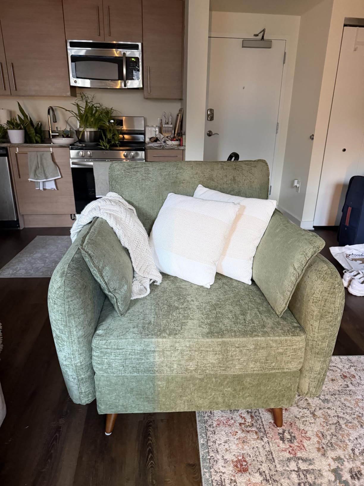 Rexulqo Oversized Accent Chair with All Seats Storage, Comfy Living Room Chairs with 2 Throw Pillow, Upholstered Mid-Century Armchair, 24.5'' Deep Seat, Reading Chair for Bedroom, Office, Chenille, Orange customer photo 2